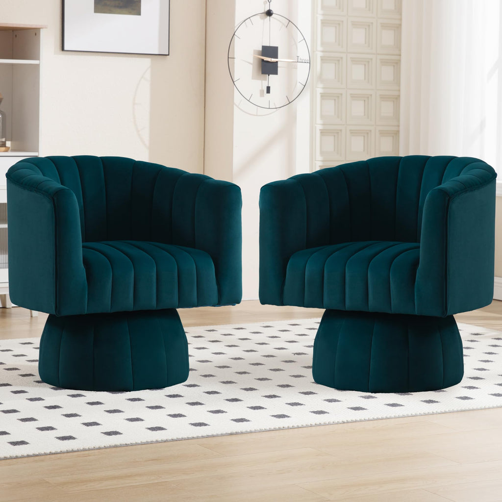 Swivel Accent Barrel Chair Set of 2, Cute Comfy Small Round 360Â° Arm Chair, Velvet Sofa Club Reading Chair for Living Room Bedroom Office Purple
