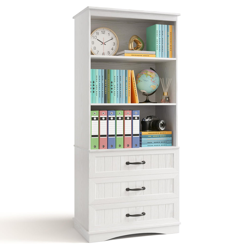 Gizoon 70'' Tall Bookcase Set of 2 with 3 Drawersï¼White