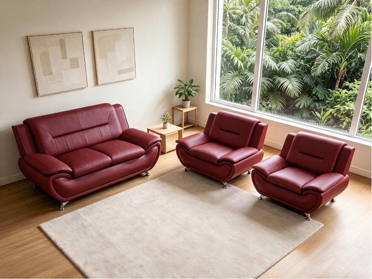 Creamy White Living Room Furniture Set, 2-Piece Modern Faux Leather Couches for Home, Living Room Sofa Sets, 3-Seater Sofa and Loveseat with Metal Feet, Couch Set for Bedroom, Hotel, Office