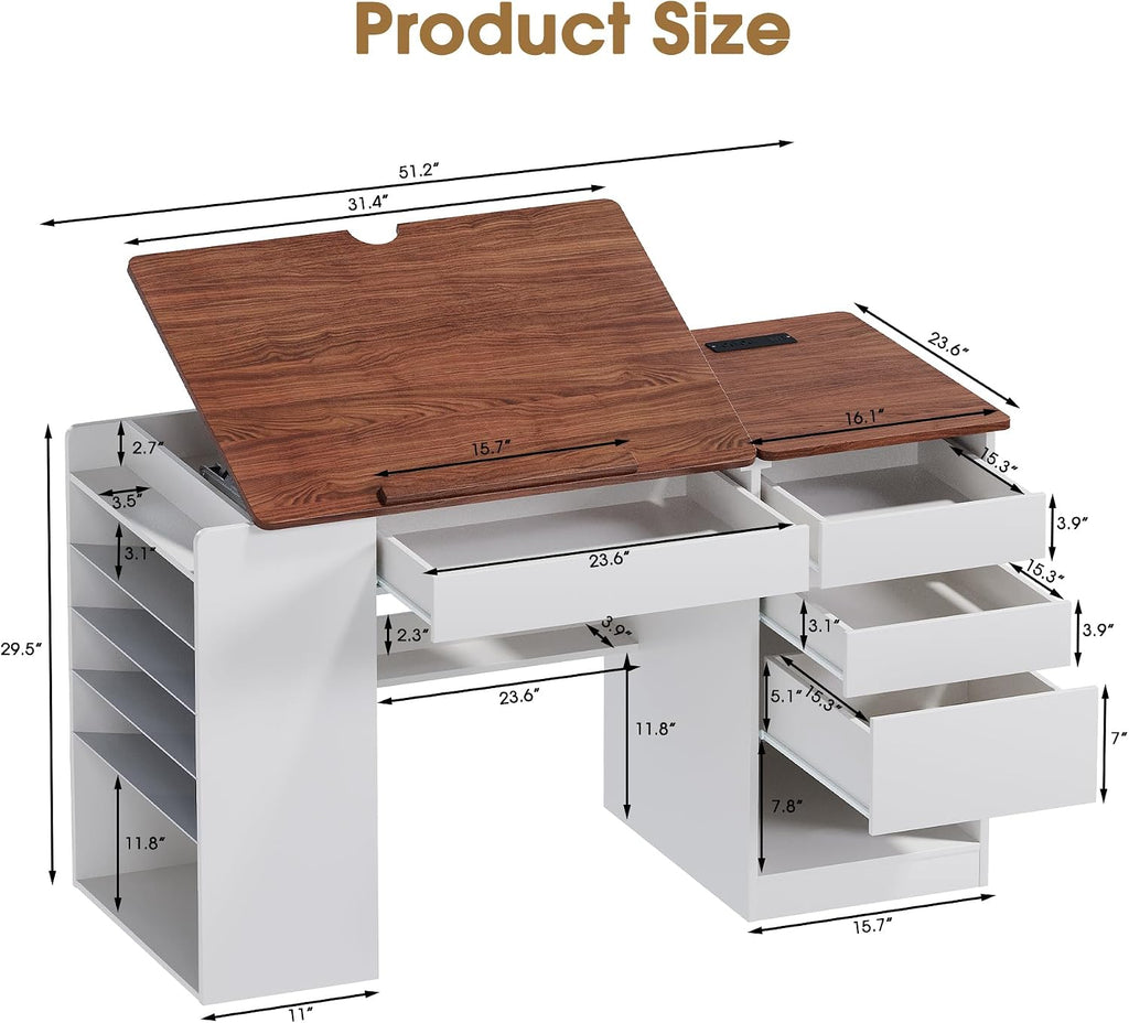Adjustable Drafting Table with Storage & Removable Shelves