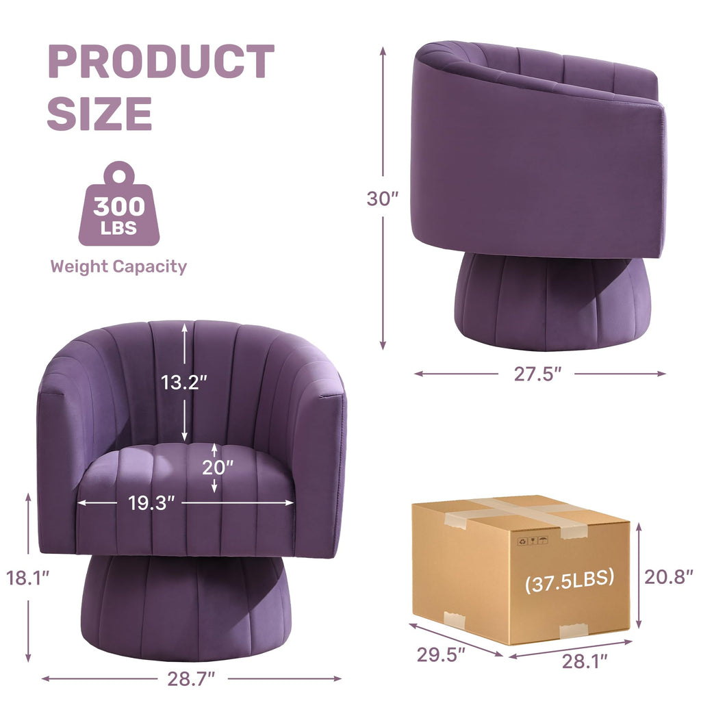 Swivel Accent Barrel Chair Set of 2, Cute Comfy Small Round 360Â° Arm Chair, Velvet Sofa Club Reading Chair for Living Room Bedroom Office Purple