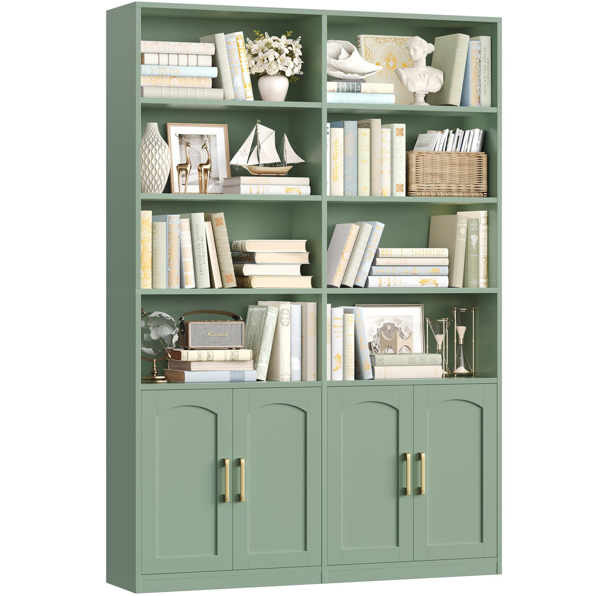 FACBOTALL Bookshelf and Bookcase with Doors, Double Wide Large Bookshelves