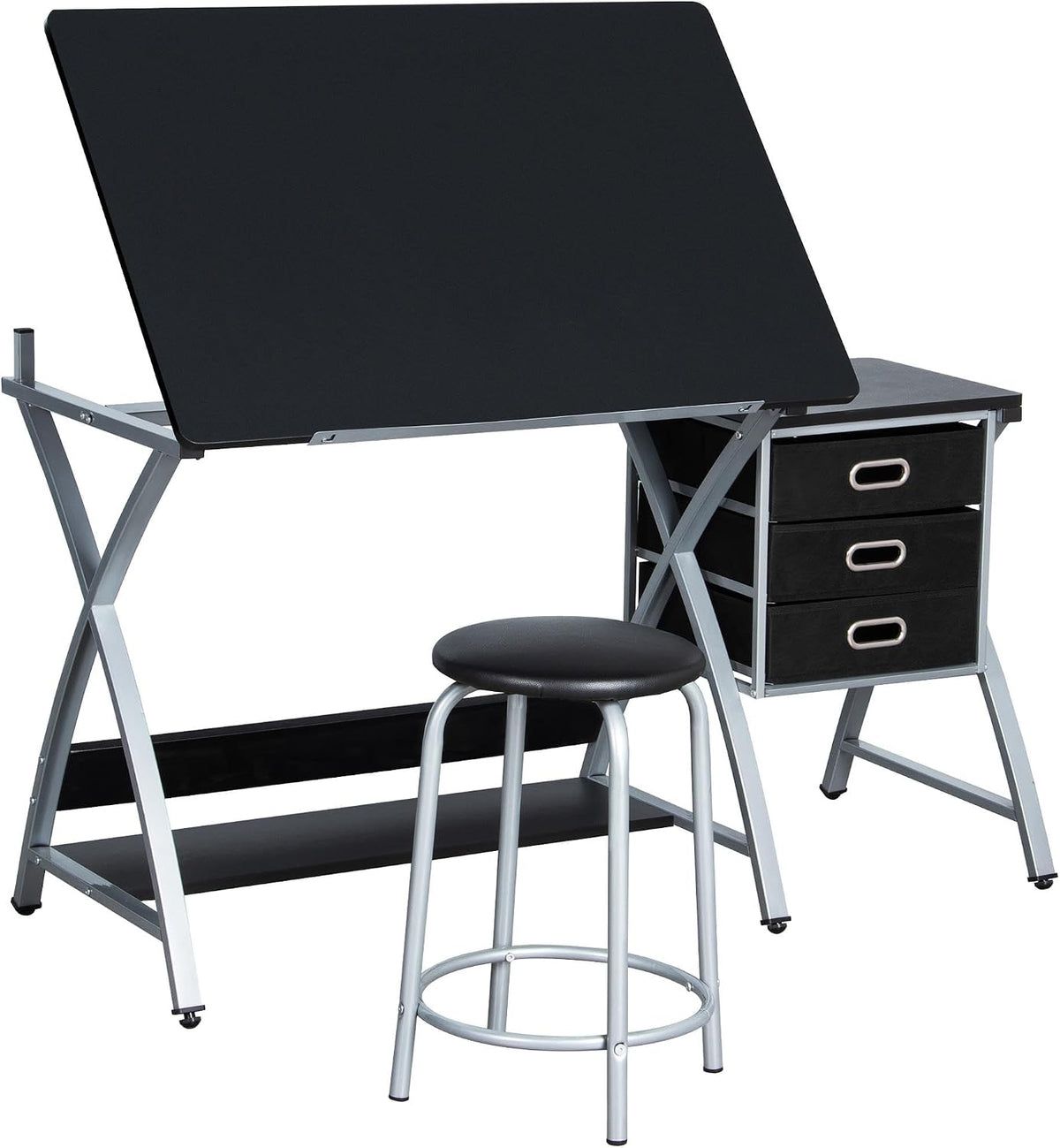 Yaheetech Drafting Table with Storage & Stool, Adjustable Art Drawing Desk