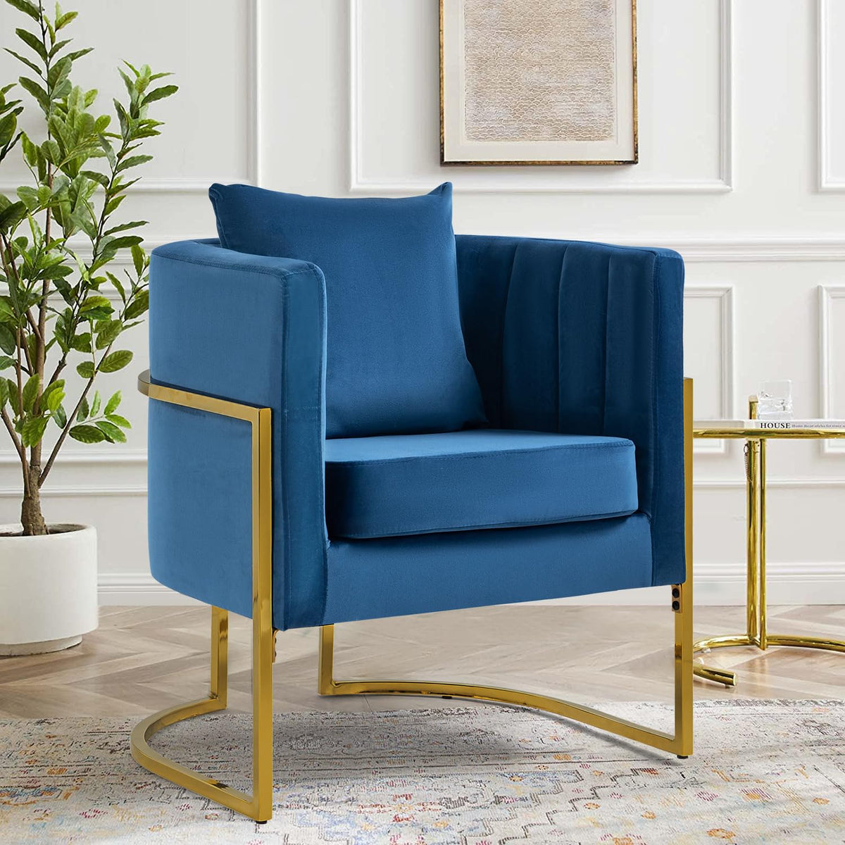 Velvet Accent Barrel Chairs Set of 2, Modern Arm Club Chair Set with Pillow for Living Room/Bedroom/Guest Reception, Channel Tufted, Gold Finish Base, Orange