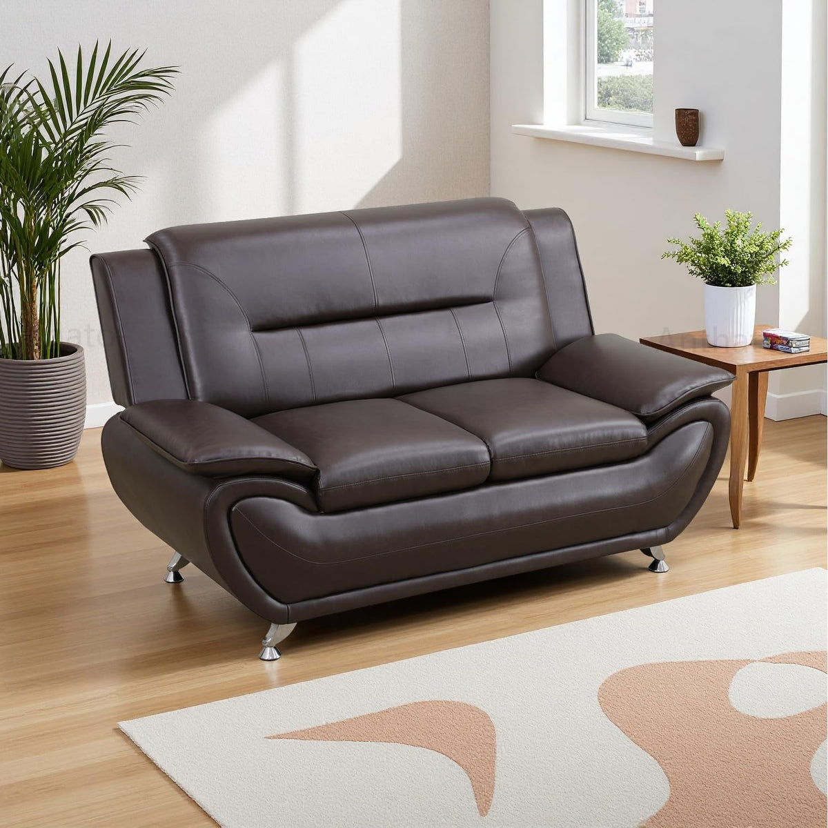 Leather Sectional Sofa Couches, Living Room Sofa and Loveseat Set, Faux Leather Couch and Loveseat Set for Office/Bedroom/Apartment, Cream