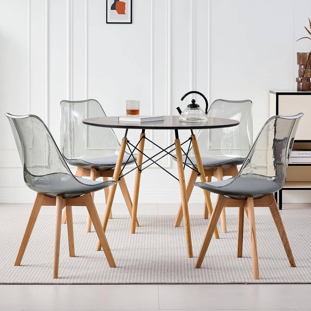 5-Piece Round Dining Set, 35.5" Black Table & Light Gray Chair
