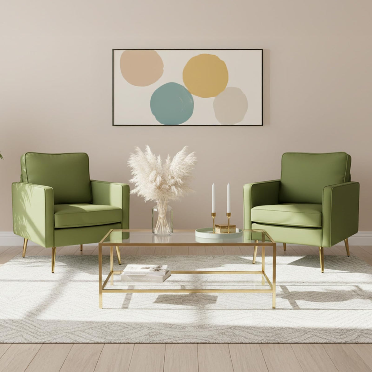 VINGLI Faux Leather Accent Chairs Set of 2 with Gold Legs for Living Room