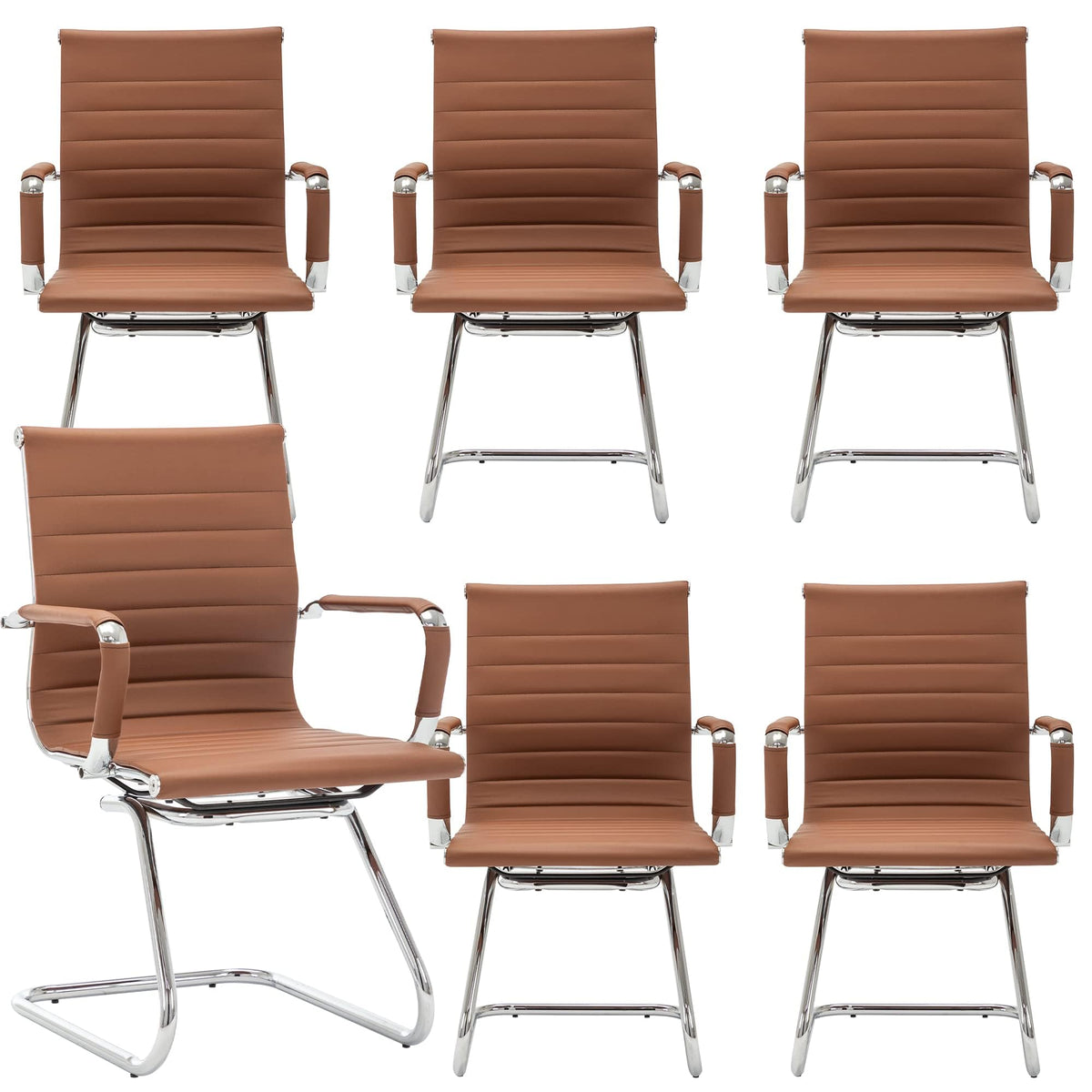 Reception Chairs Leather Conference Guest Chair Heavy Duty Back Support Office Chair, Set of 2 (Navy)