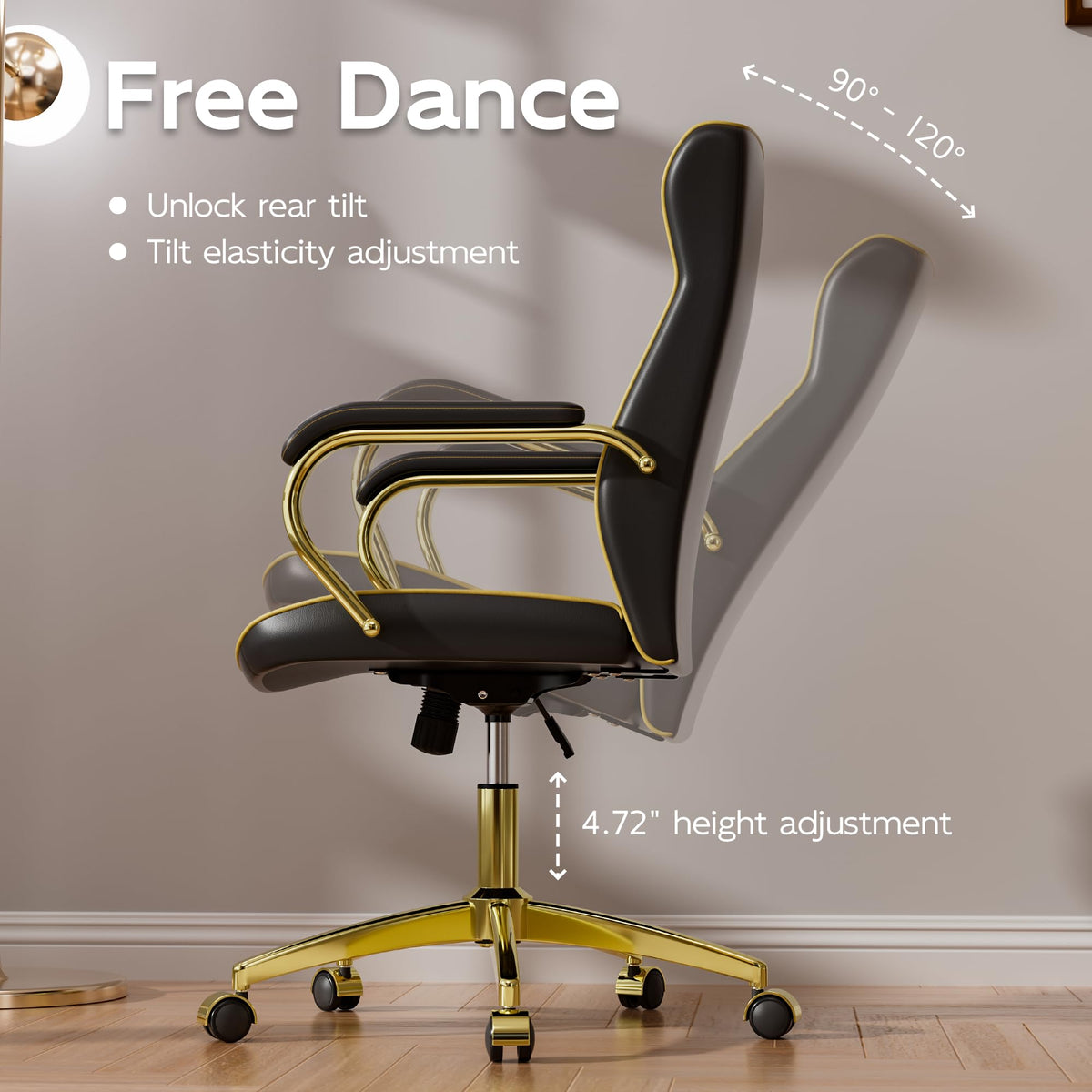 HomeZeer White and Gold Office Chair, Luxury Leather Executive Desk Chair