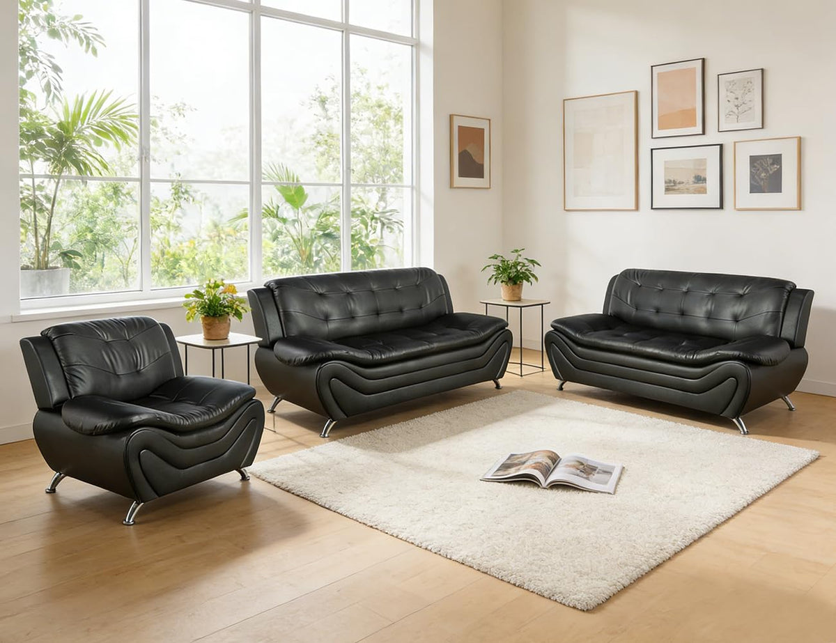 Leather Sectional Sofa Couches, Living Room Sofa and Loveseat Set, Faux Leather Couch and Loveseat Set for Office/Bedroom/Apartment, Cream