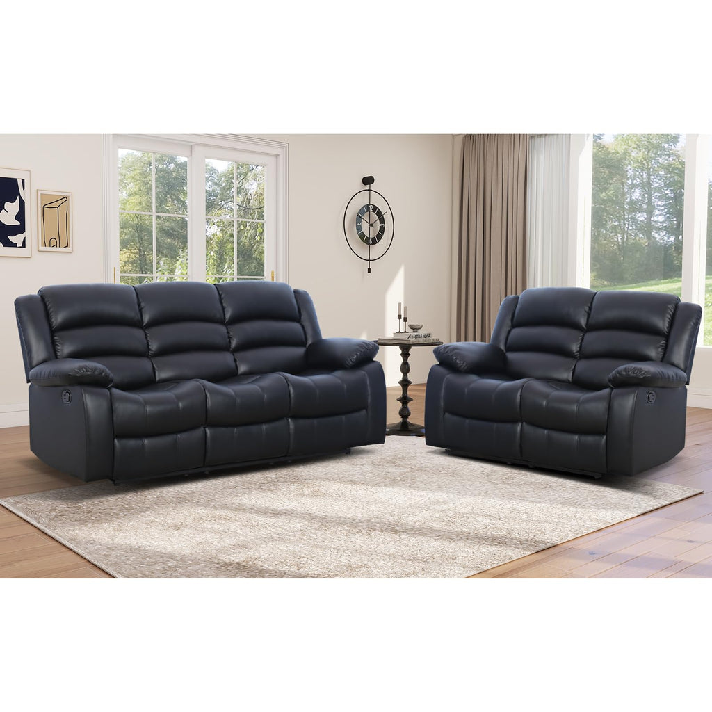 EBELLO Manual Faux Leather Reclining Couch Set for Living Room, Include 1 Recliner Chair, 1 Loveseat Sofa, Recliner Sofa Furniture Set for Home and Office, Black