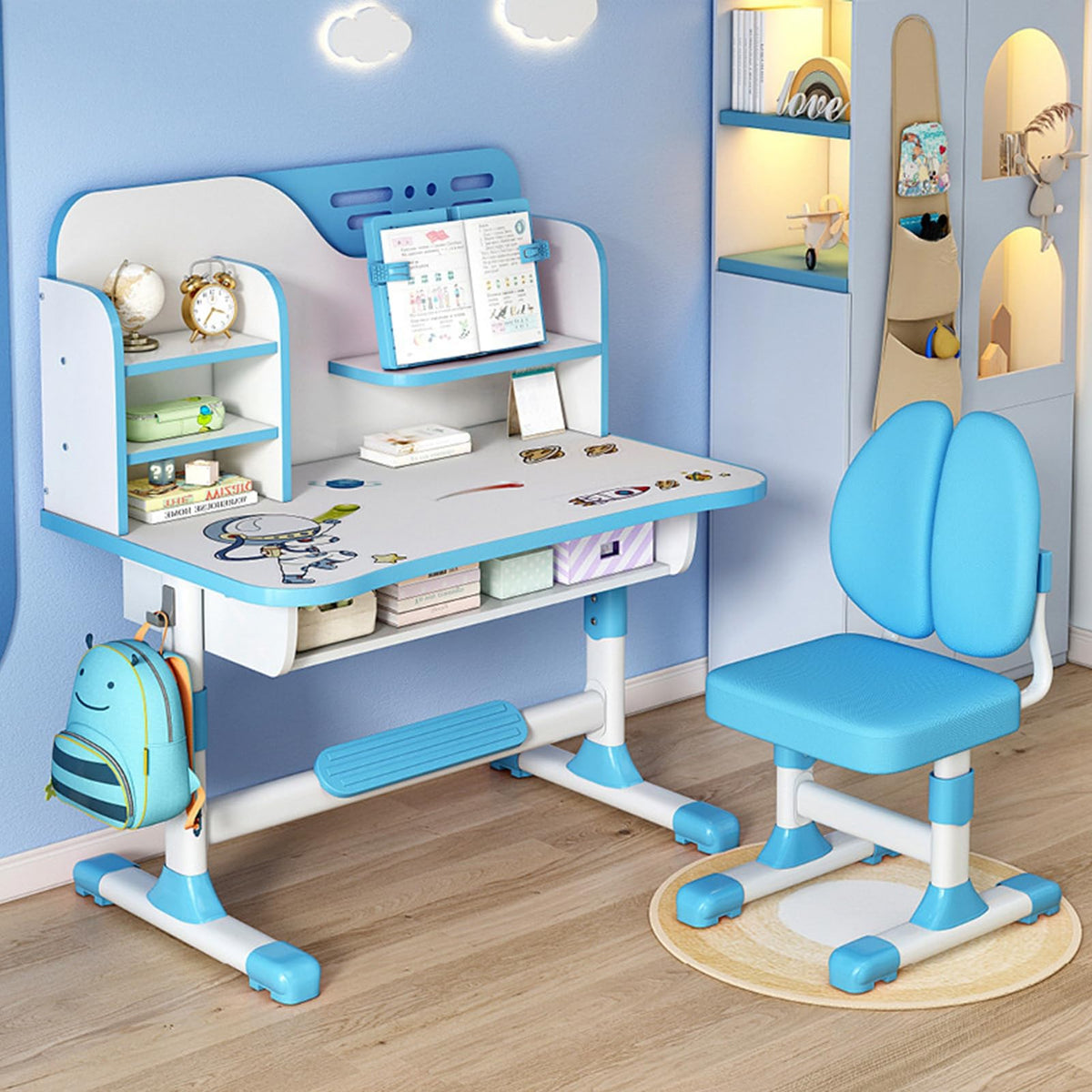 Kids Study Desk and Chair Set for 3-18 Years, Adjustable Height