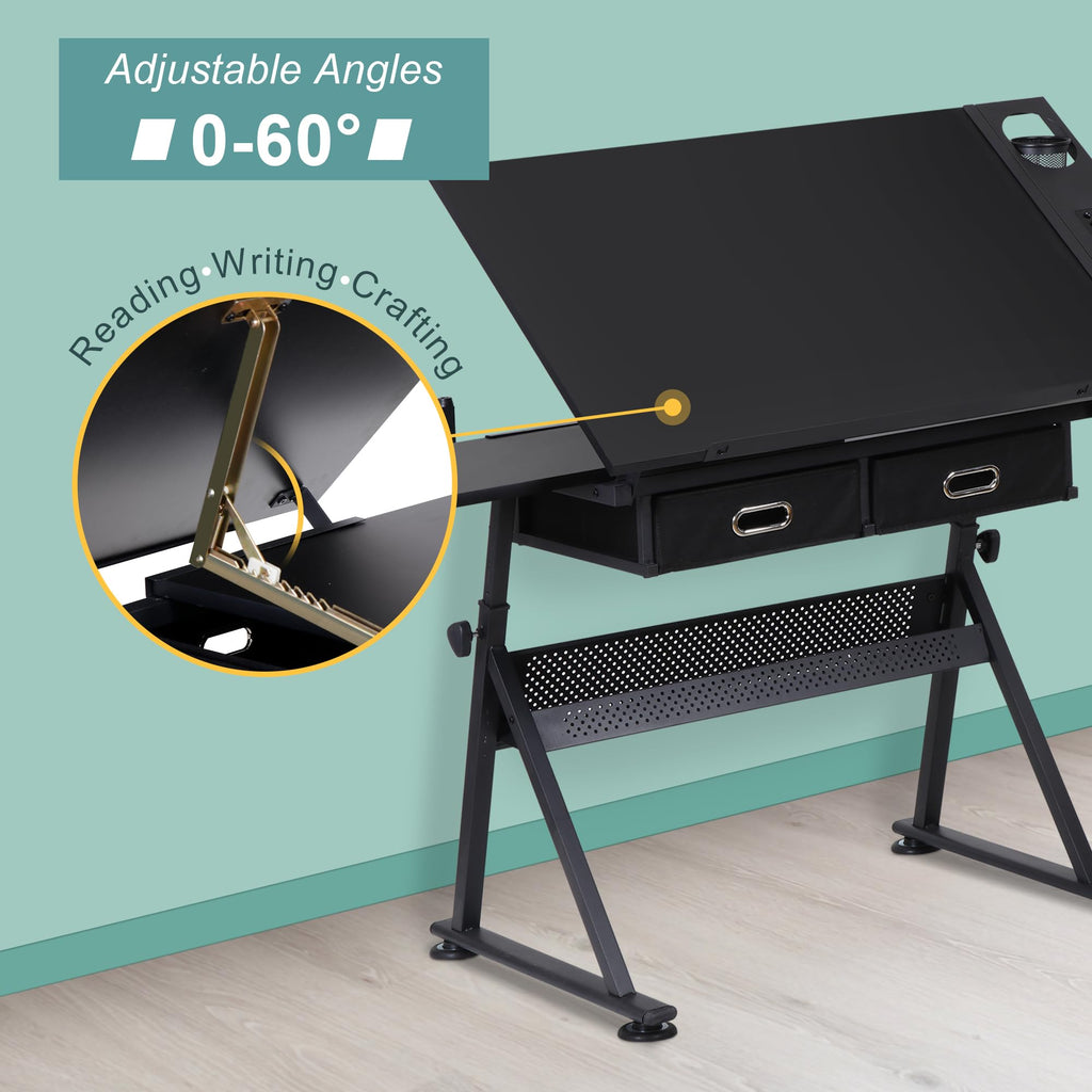 ZENY Adjustable Drafting Table with Stool Tilting Drawing Desk Artist Table