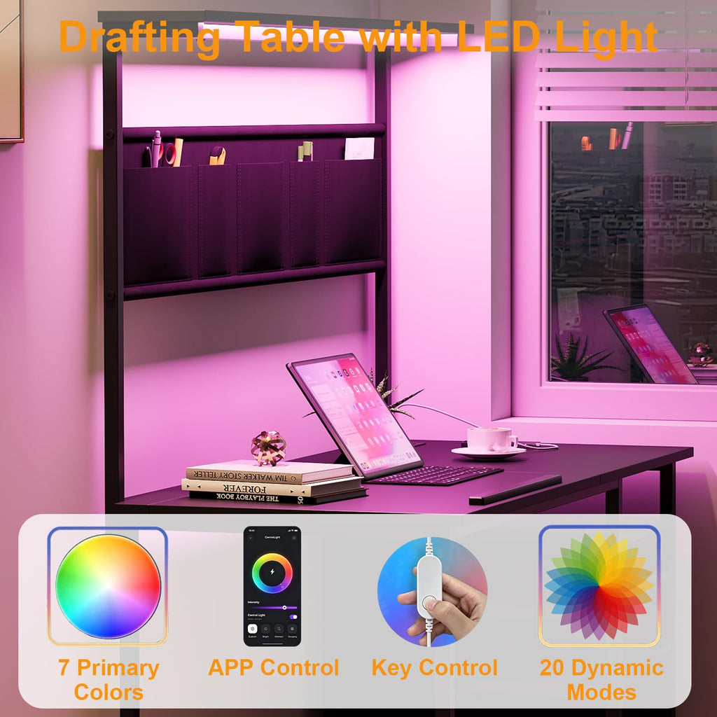 Drafting Table with Storage Drawers & Shelf Adjustable Tilting Art Craft Desk Drawing Painting Sketching Multifunctional Workstation for Home Office