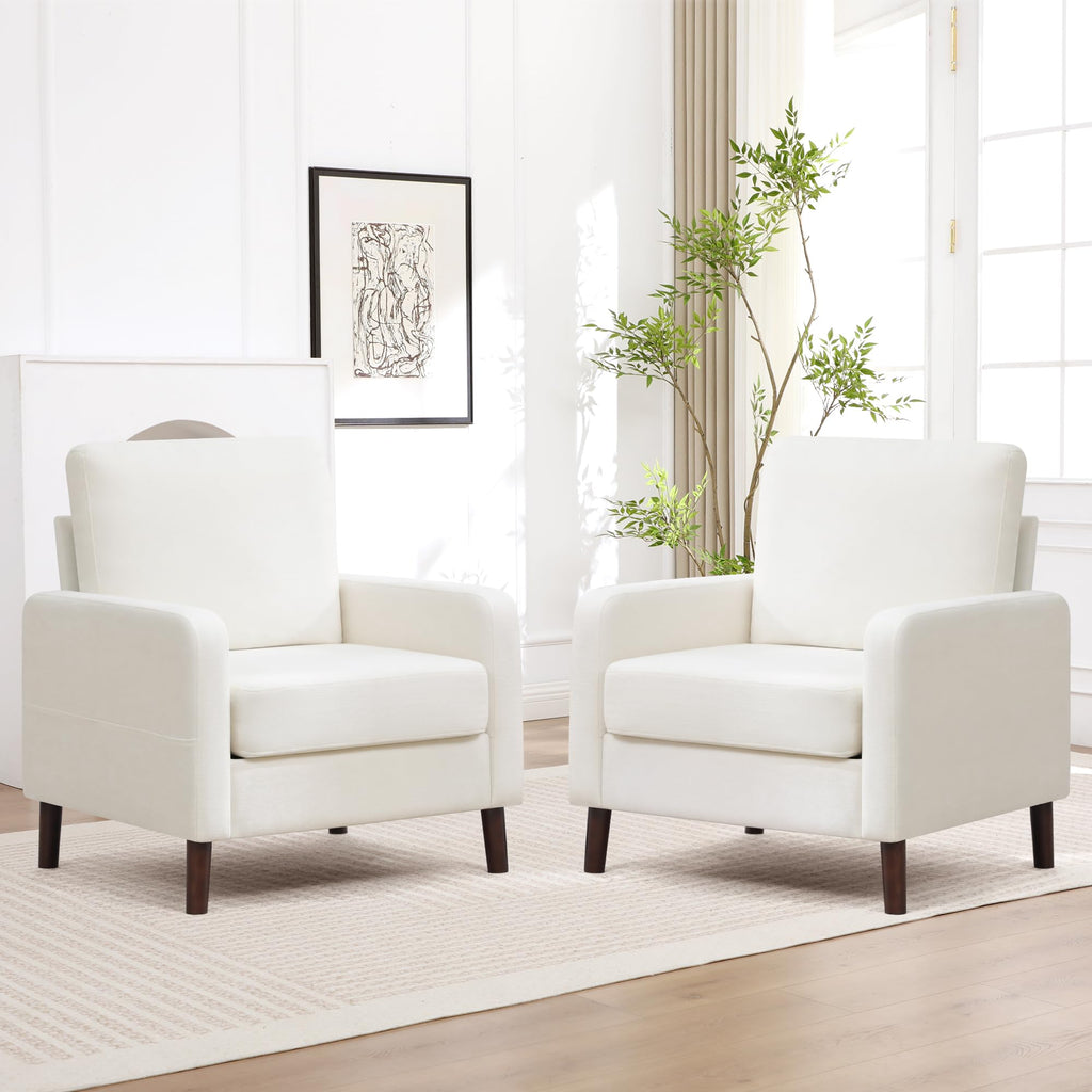 Accent Chair Set of 2, Upholstered Living Room Chairs with Wood Legs and Side Pockets, Modern Reading Chair for Bedroom, Armchair Single Sofa Side Chair for Office, Small Room, Dark Grey