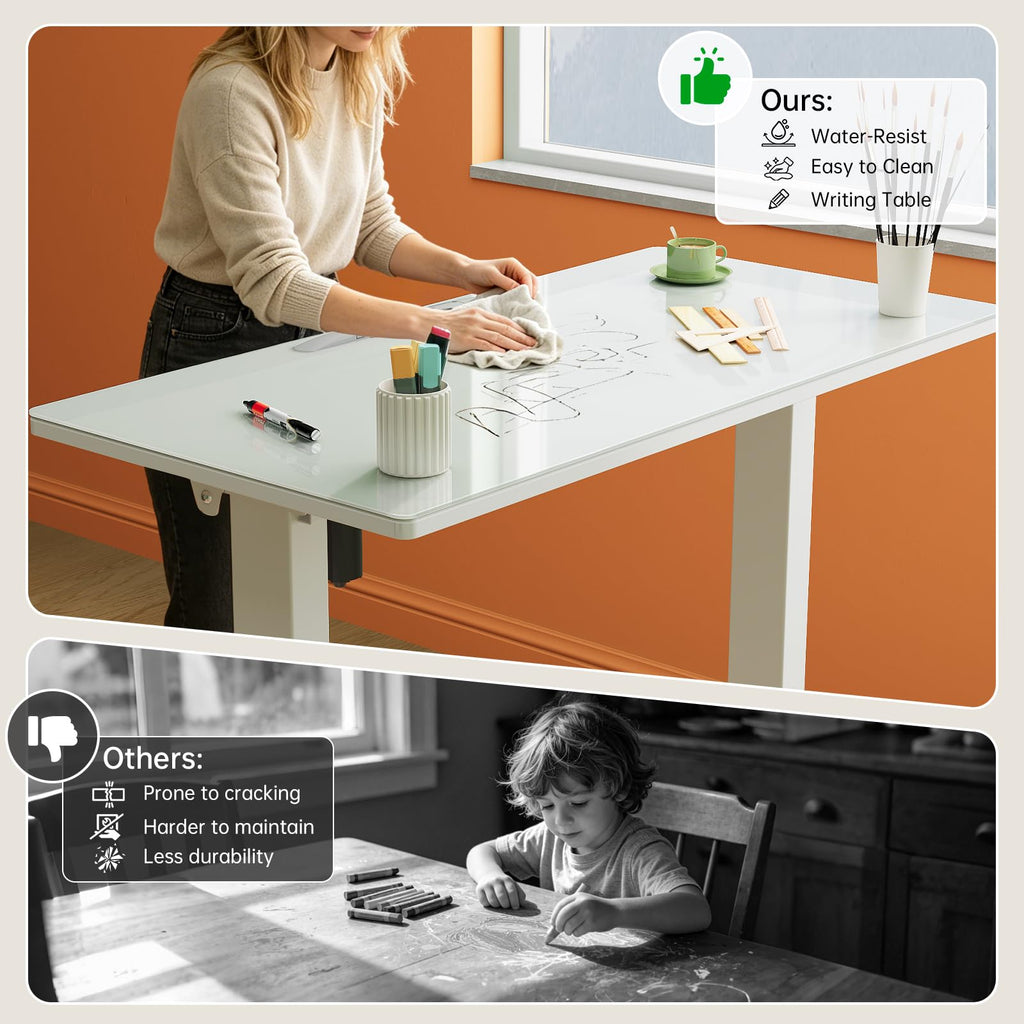 35" Glass Standing Desk, 90Â° Tilt Height Adjustable Drafting Table