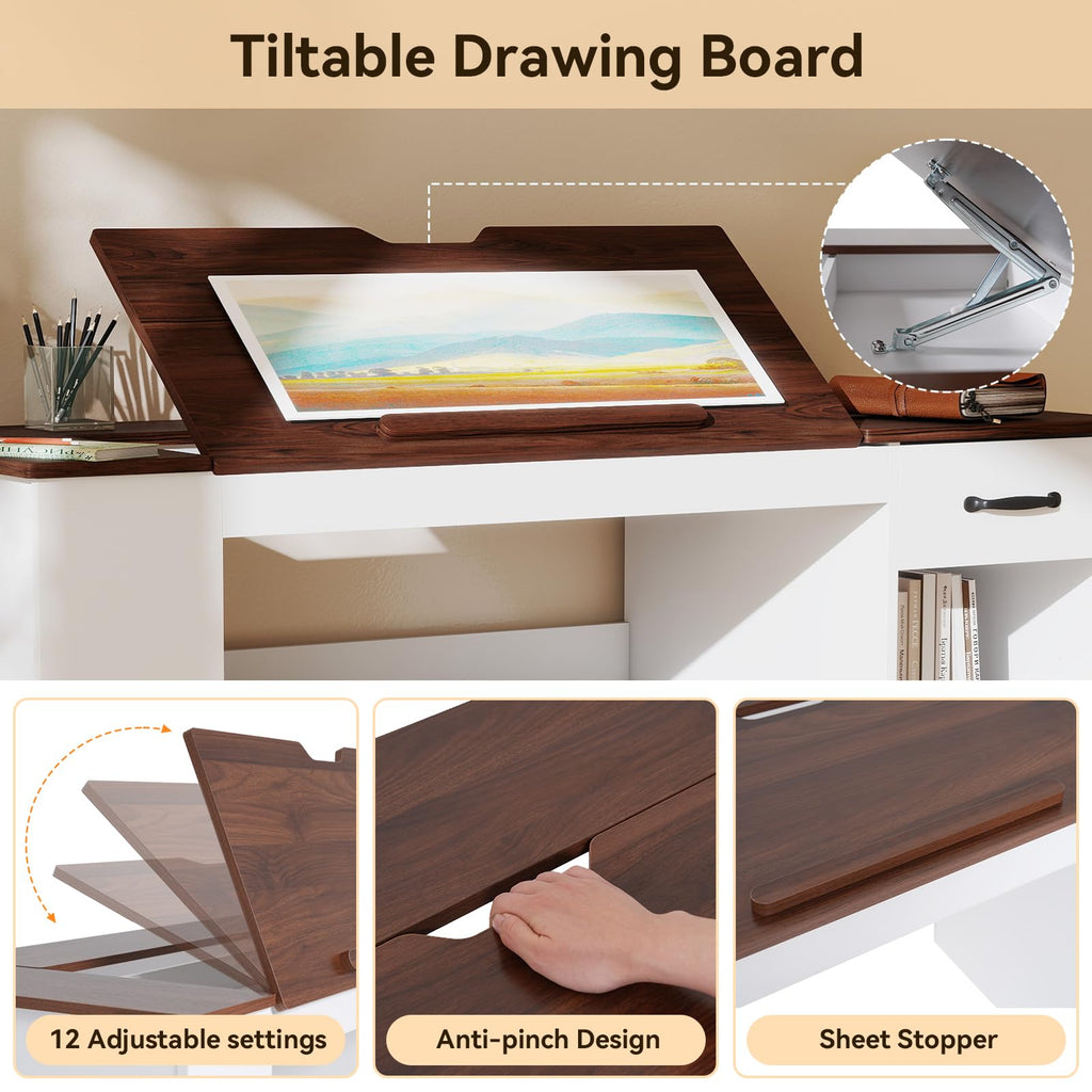 Verano Garden 55.1" Drafting Table, Craft Art Table, Computer Desk, Black