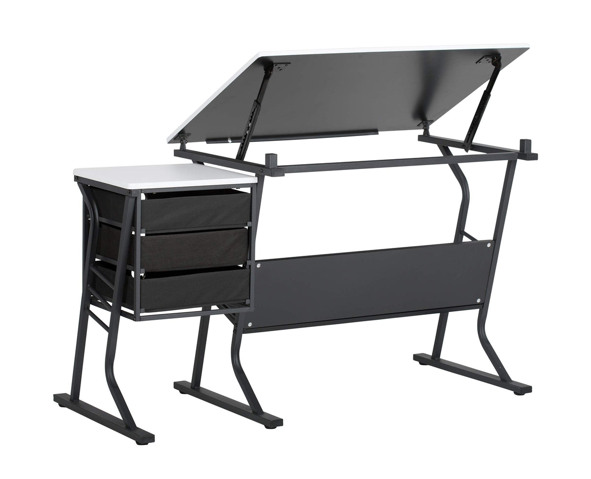 2 Piece Eclipse Ultra Center/Drawing Table with Stool, Angle Adjustable Top, Storage Shelves, and Drawers