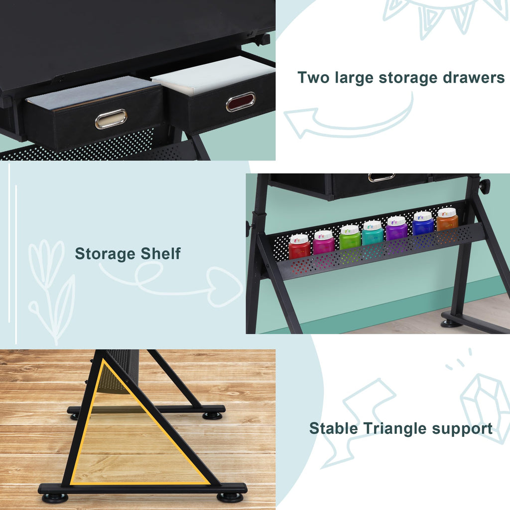 ZENY Adjustable Drafting Table with Stool Tilting Drawing Desk Artist Table