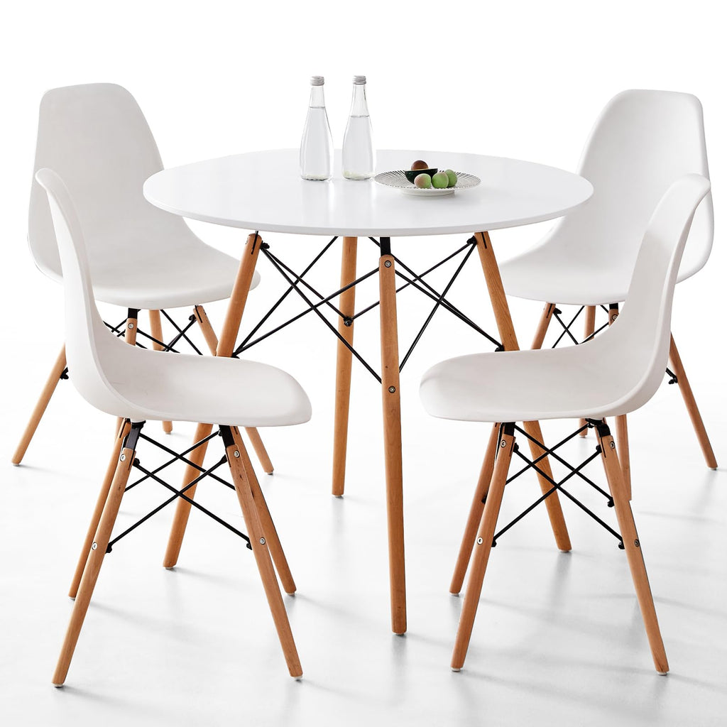 5-Piece Round Dining Set, 35.5" Black Table & Light Gray Chair