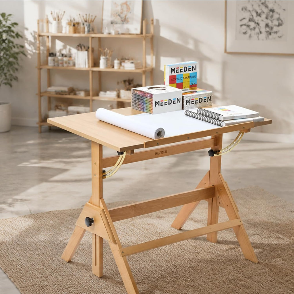 MEEDEN Wood Drafting Table & Stool: 35.5" x 23.5" Art Desk and Stool Set