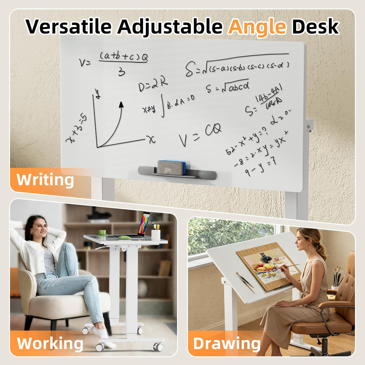 35" Glass Standing Desk, 90Â° Tilt Height Adjustable Drafting Table