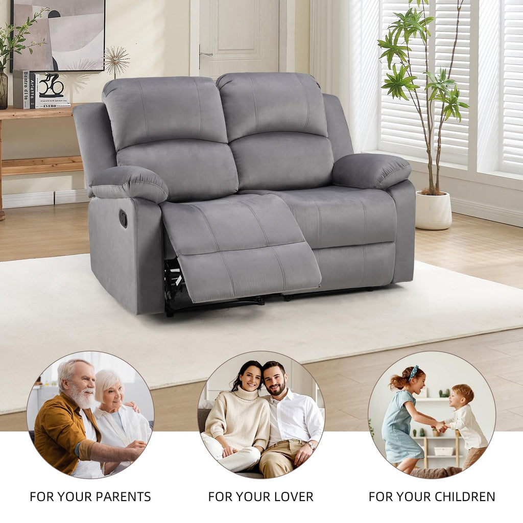 EBELLO Manual Faux Leather Reclining Couch Set for Living Room, Include 1 Recliner Chair, 1 Loveseat Sofa, Recliner Sofa Furniture Set for Home and Office, Black
