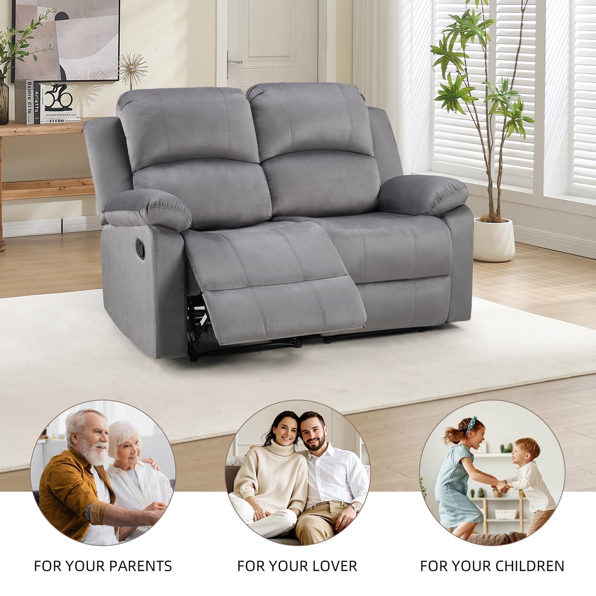 EBELLO Manual Faux Leather Reclining Couch Set for Living Room, Include 1 Recliner Chair, 1 Loveseat Sofa, Recliner Sofa Furniture Set for Home and Office, Black