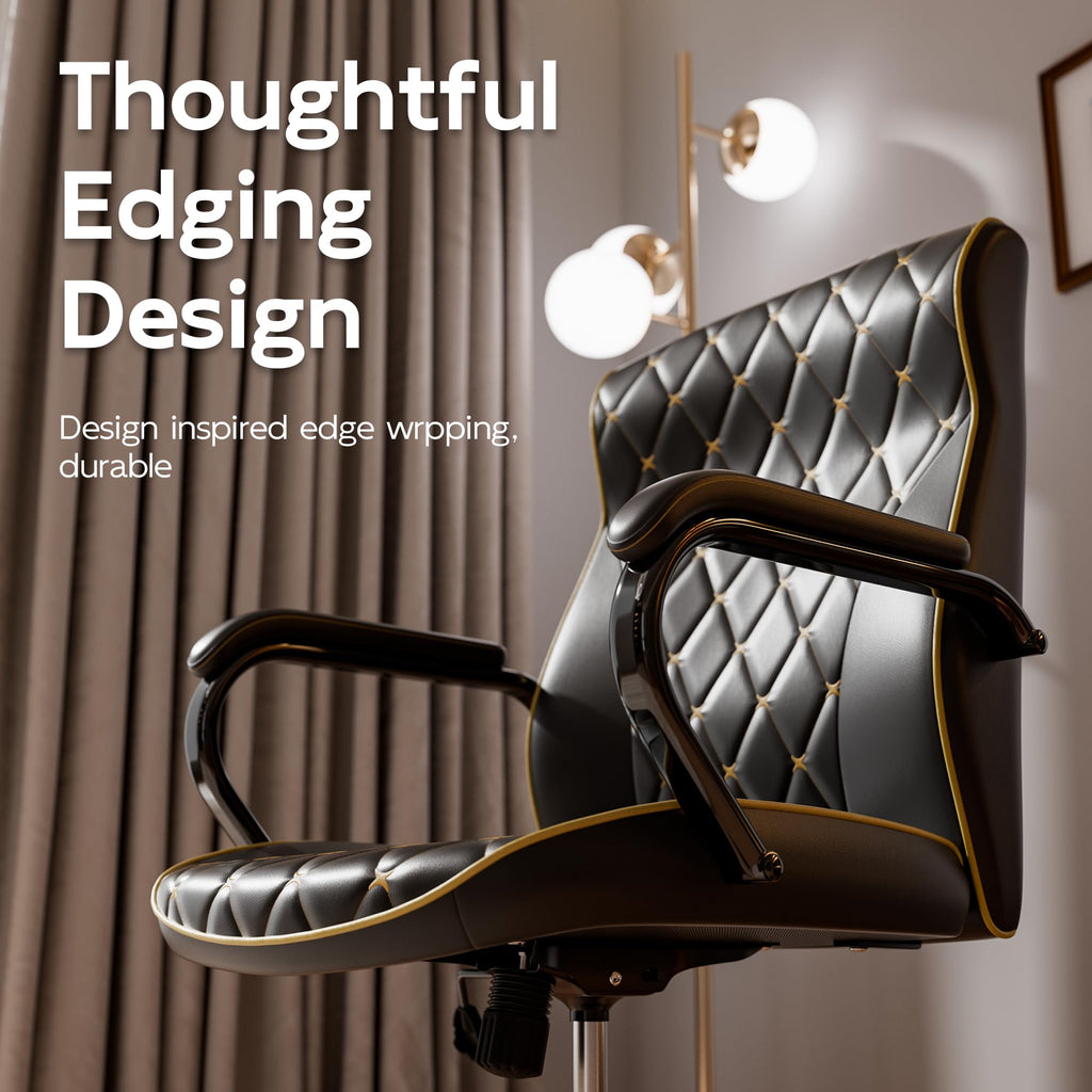 HomeZeer White and Gold Office Chair, Luxury Leather Executive Desk Chair