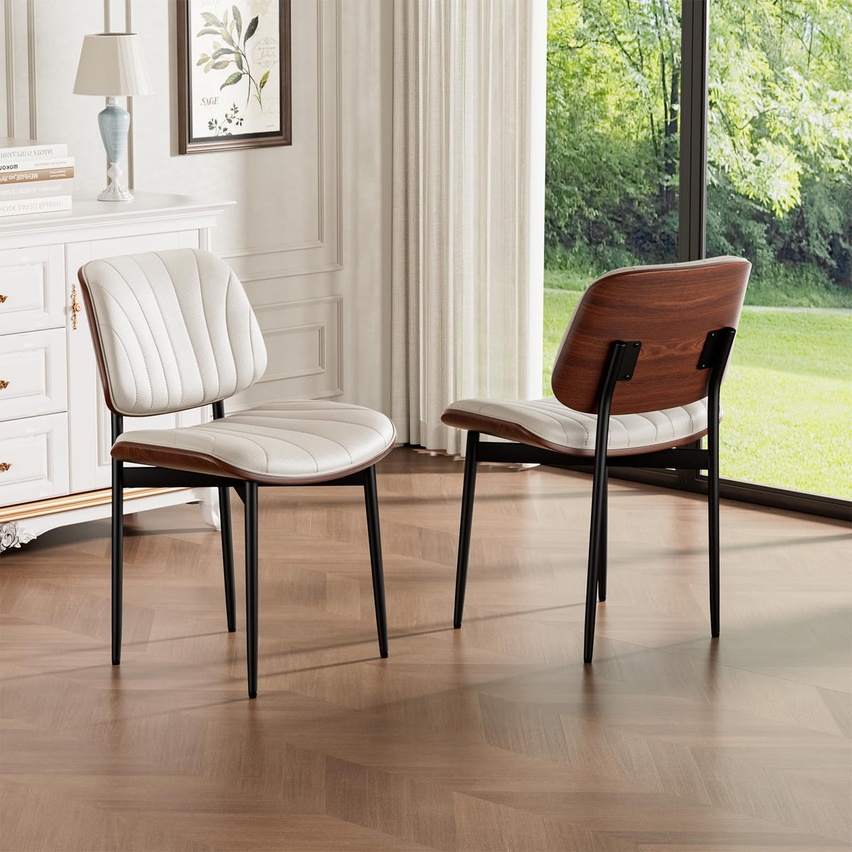 REONEY Dining Chairs Set of 4, Mid-Century Modern Kitchen Chairs, Black