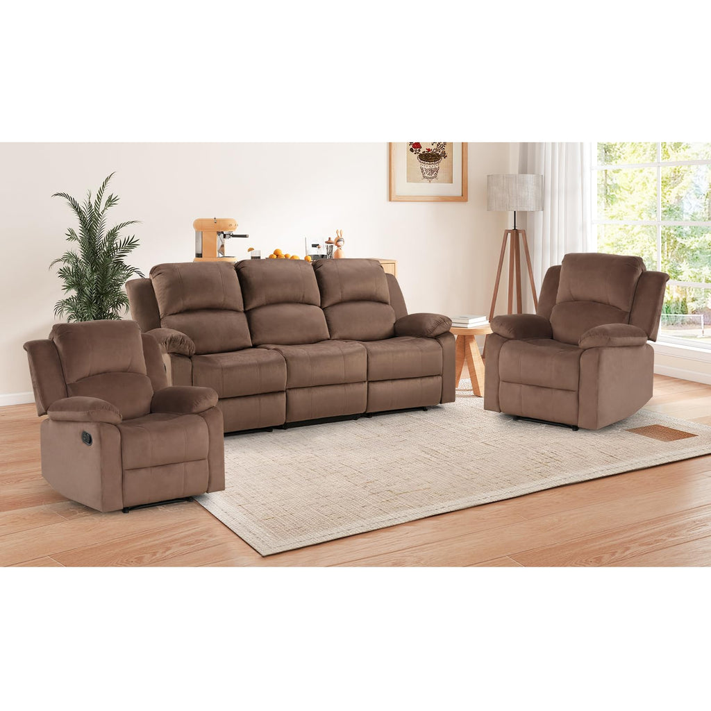 EBELLO Manual Faux Leather Reclining Couch Set for Living Room, Include 1 Recliner Chair, 1 Loveseat Sofa, Recliner Sofa Furniture Set for Home and Office, Black