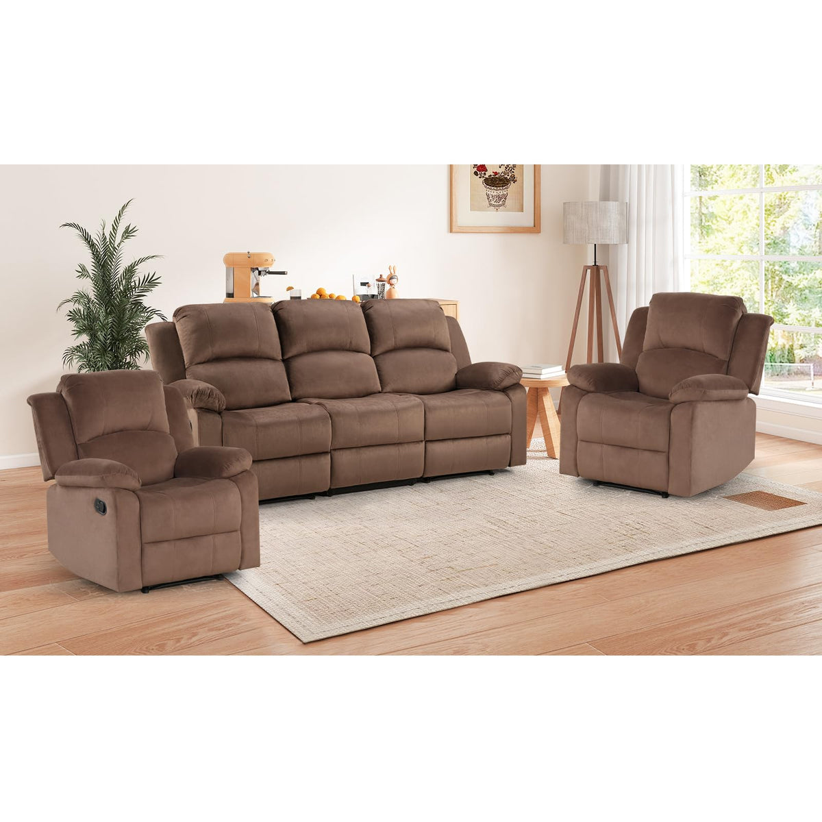 EBELLO Manual Faux Leather Reclining Couch Set for Living Room, Include 1 Recliner Chair, 1 Loveseat Sofa, Recliner Sofa Furniture Set for Home and Office, Black