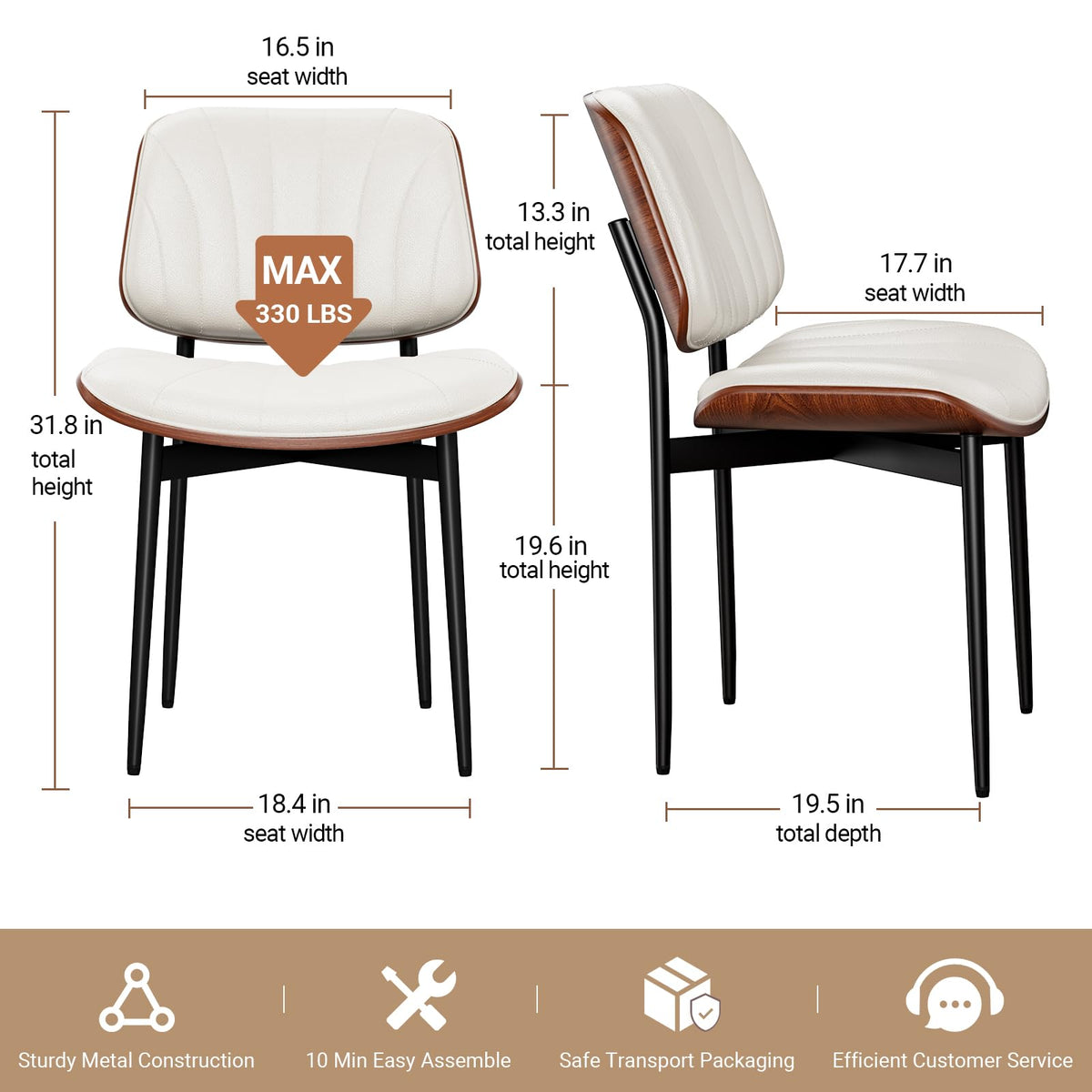 REONEY Dining Chairs Set of 4, Mid-Century Modern Kitchen Chairs, Black