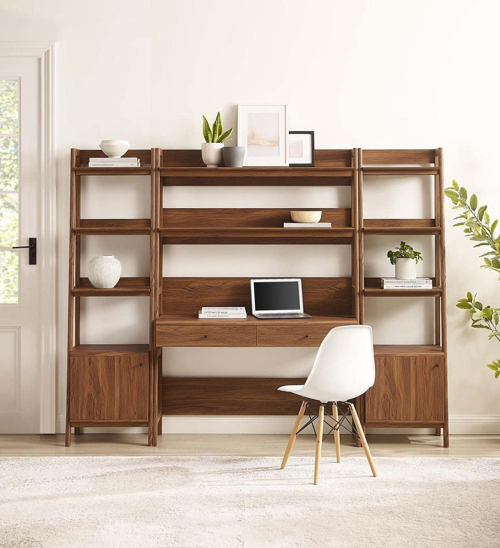 Modway 3-Piece Home Office Desk and Bookshelf Display Case in Oak