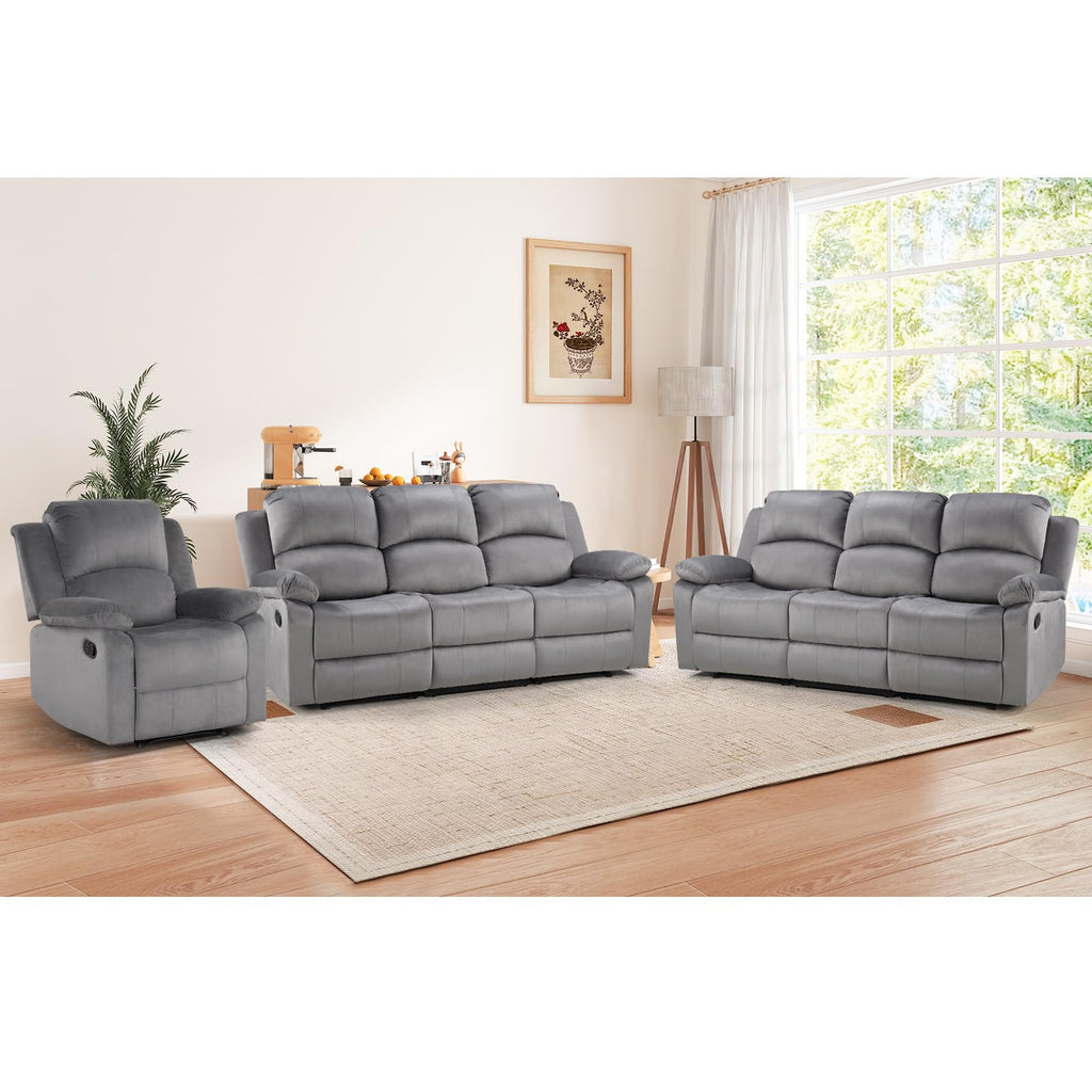 EBELLO Manual Faux Leather Reclining Couch Set for Living Room, Include 1 Recliner Chair, 1 Loveseat Sofa, Recliner Sofa Furniture Set for Home and Office, Black