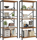 Furologee 5 Tier Book Shelf Set of 2, Tall Wide Bookshelf, Rustic Brown