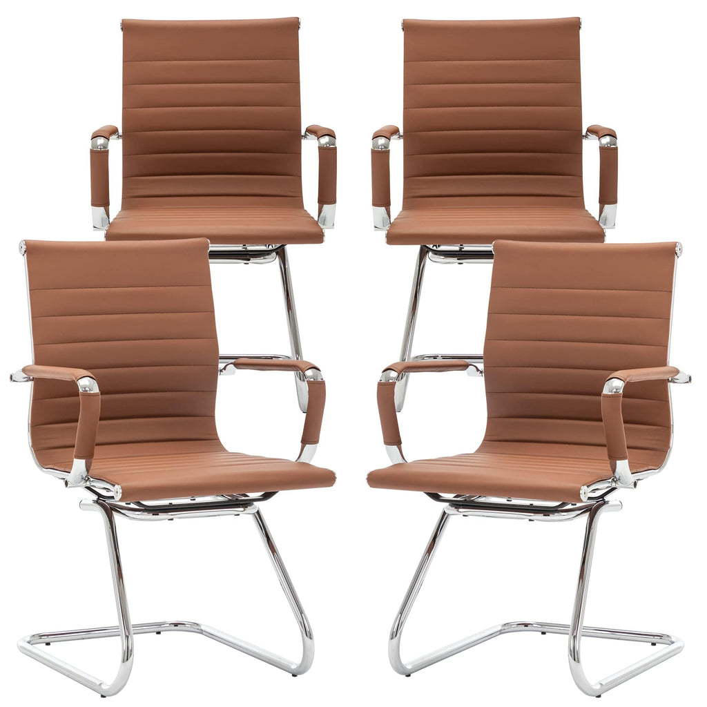 Reception Chairs Leather Conference Guest Chair Heavy Duty Back Support Office Chair, Set of 2 (Navy)