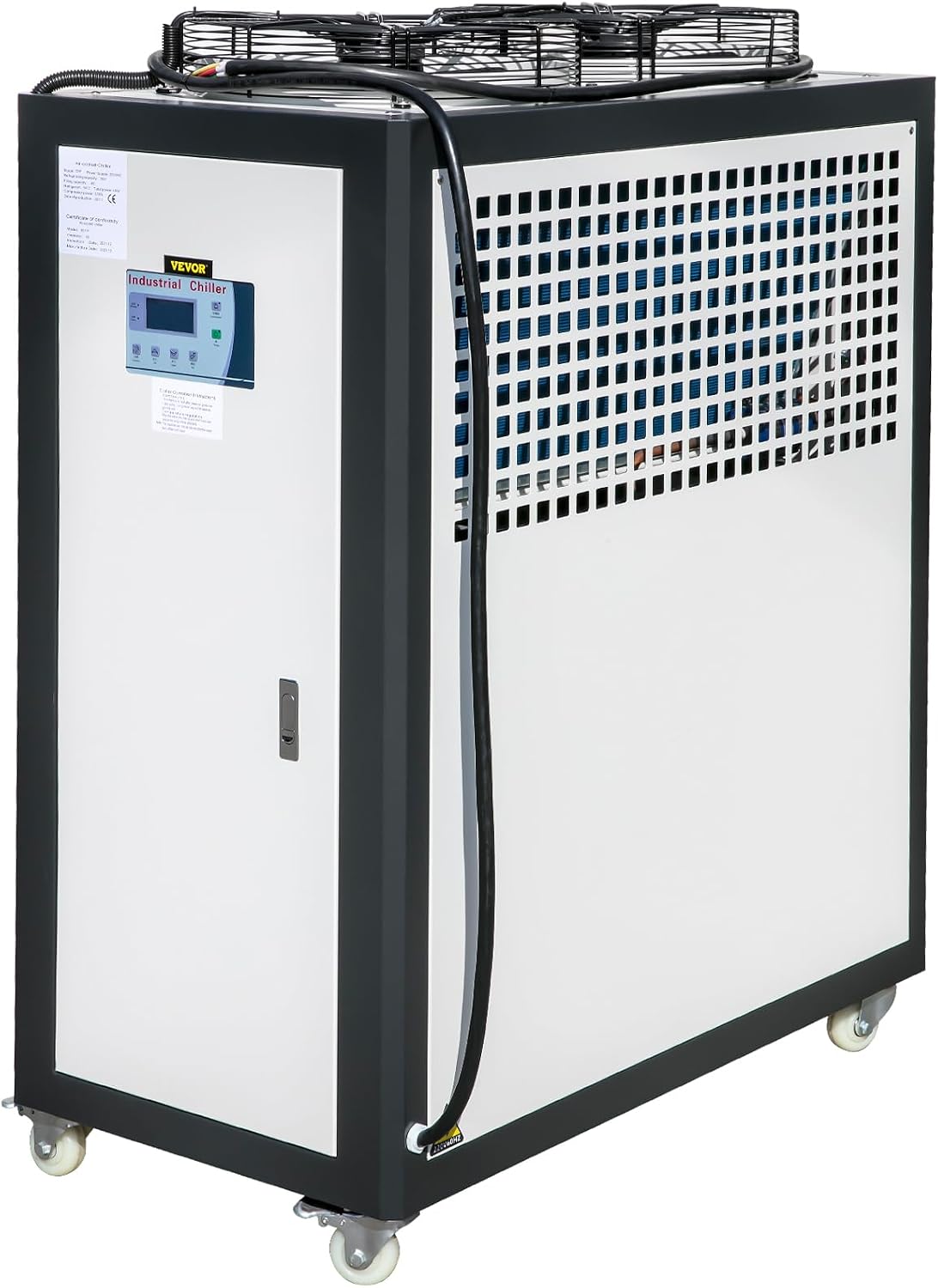 VEVOR Air Cooled Water Chiller, 5 Ton Portable, 5HP/3.75KW Compressor Motor, 53L Capacity Stainless Steel Water Tank, Finned Condenser with Micro-Computer Control, Industrial Chiller for Cooling Water