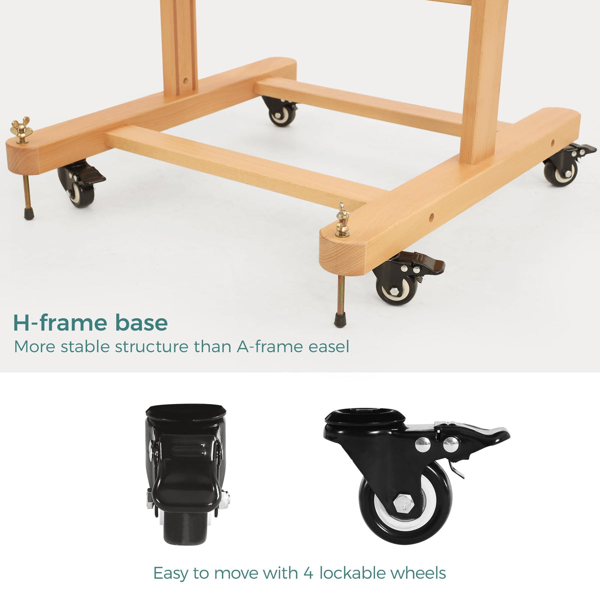 VISWIN Double-Sided Easel & Drafting Table, Hold 1 or 2 Canvas, Solid Beech Wood Artist Easel for Painting Canvas, Adjustable H Frame Easel with Tray & Wheels, Art Easel Stand for Adults, Artists