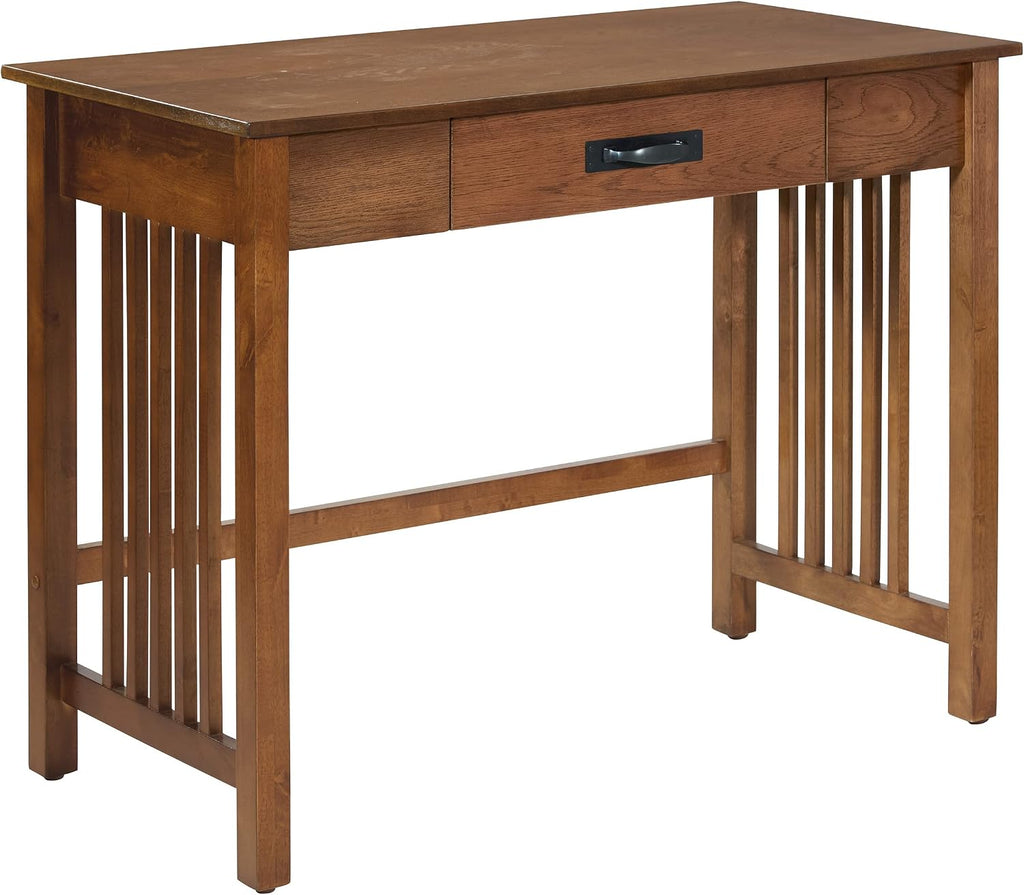OSP Home Furnishings Sierra Writing Desk with Pull-Out Drawer and Mission Style Side Panels, Ash Brown