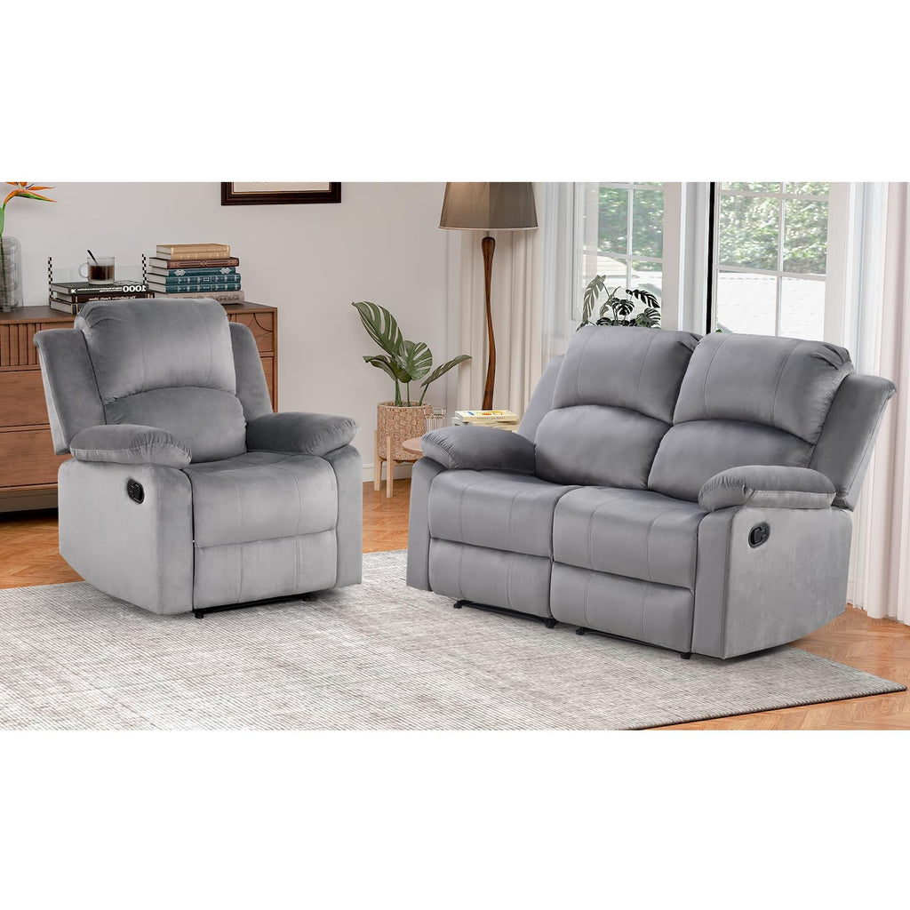 EBELLO Manual Faux Leather Reclining Couch Set for Living Room, Include 1 Recliner Chair, 1 Loveseat Sofa, Recliner Sofa Furniture Set for Home and Office, Black