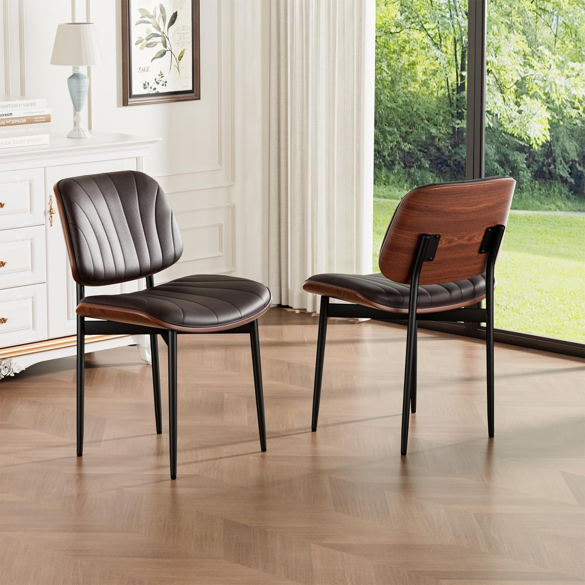 REONEY Dining Chairs Set of 4, Mid-Century Modern Kitchen Chairs, Black