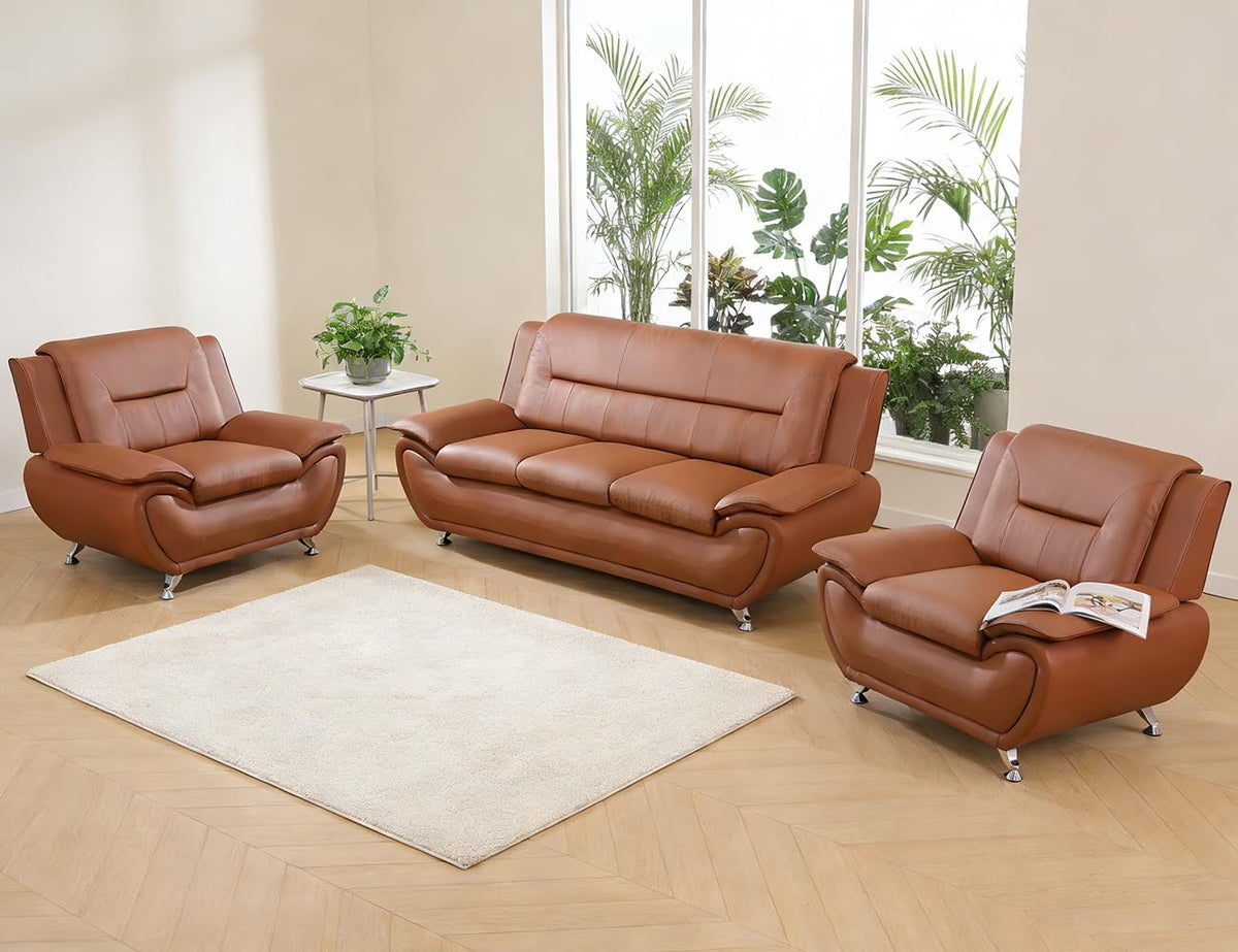 Leather Sectional Sofa Couches, Living Room Sofa and Loveseat Set, Faux Leather Couch and Loveseat Set for Office/Bedroom/Apartment, Cream