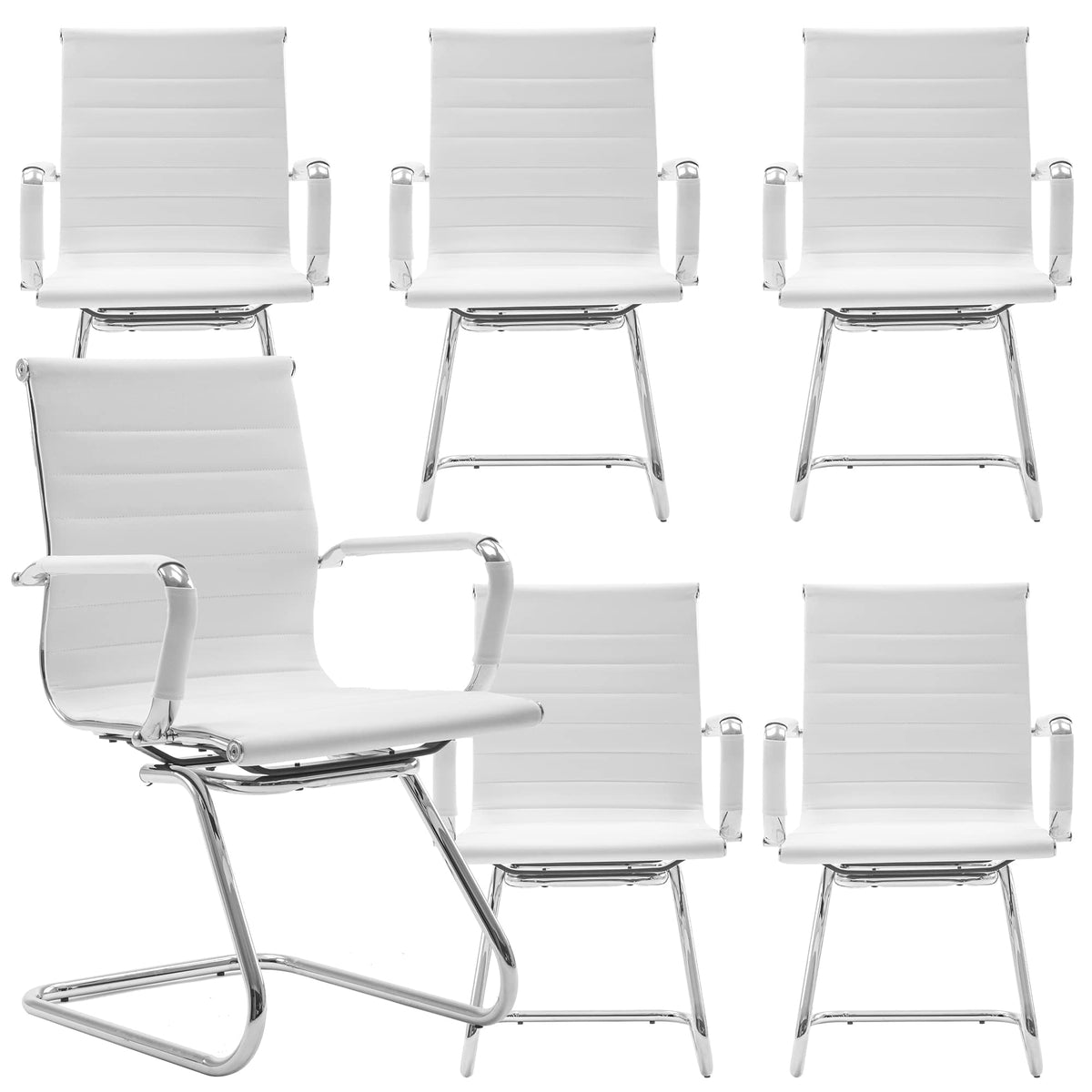 Reception Chairs Leather Conference Guest Chair Heavy Duty Back Support Office Chair, Set of 2 (Navy)