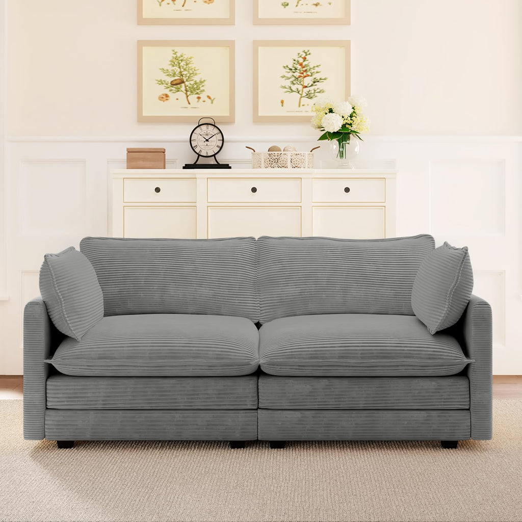 ROWHY 41'' Single Armchair with Ottoman, Modern Corduroy Cloud Couch with Convertible Chaise, Upholstered Sofa Set for Living Room, Green