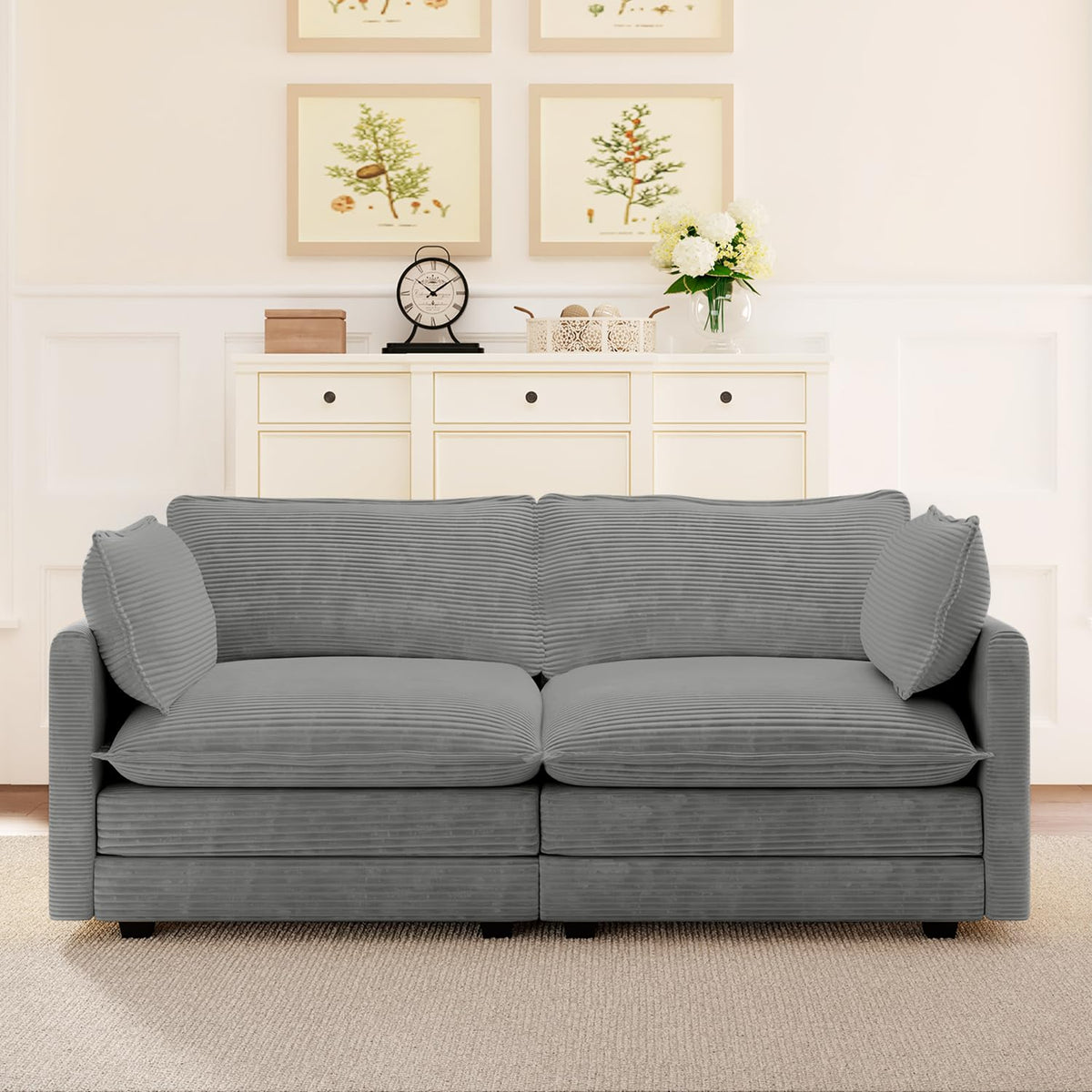 ROWHY 41'' Single Armchair with Ottoman, Modern Corduroy Cloud Couch with Convertible Chaise, Upholstered Sofa Set for Living Room, Green