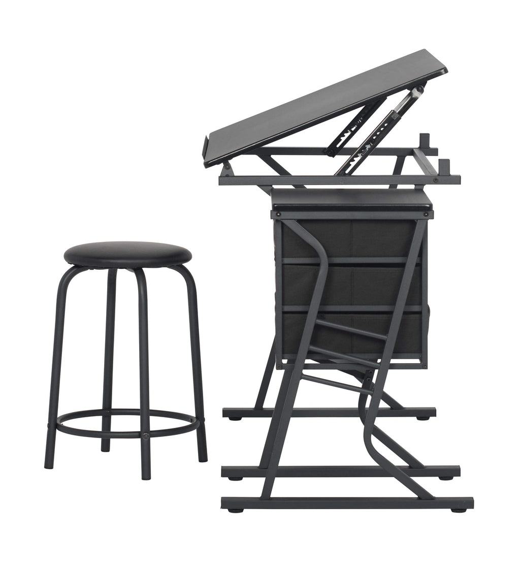 2 Piece Eclipse Ultra Center/Drawing Table with Stool, Angle Adjustable Top, Storage Shelves, and Drawers