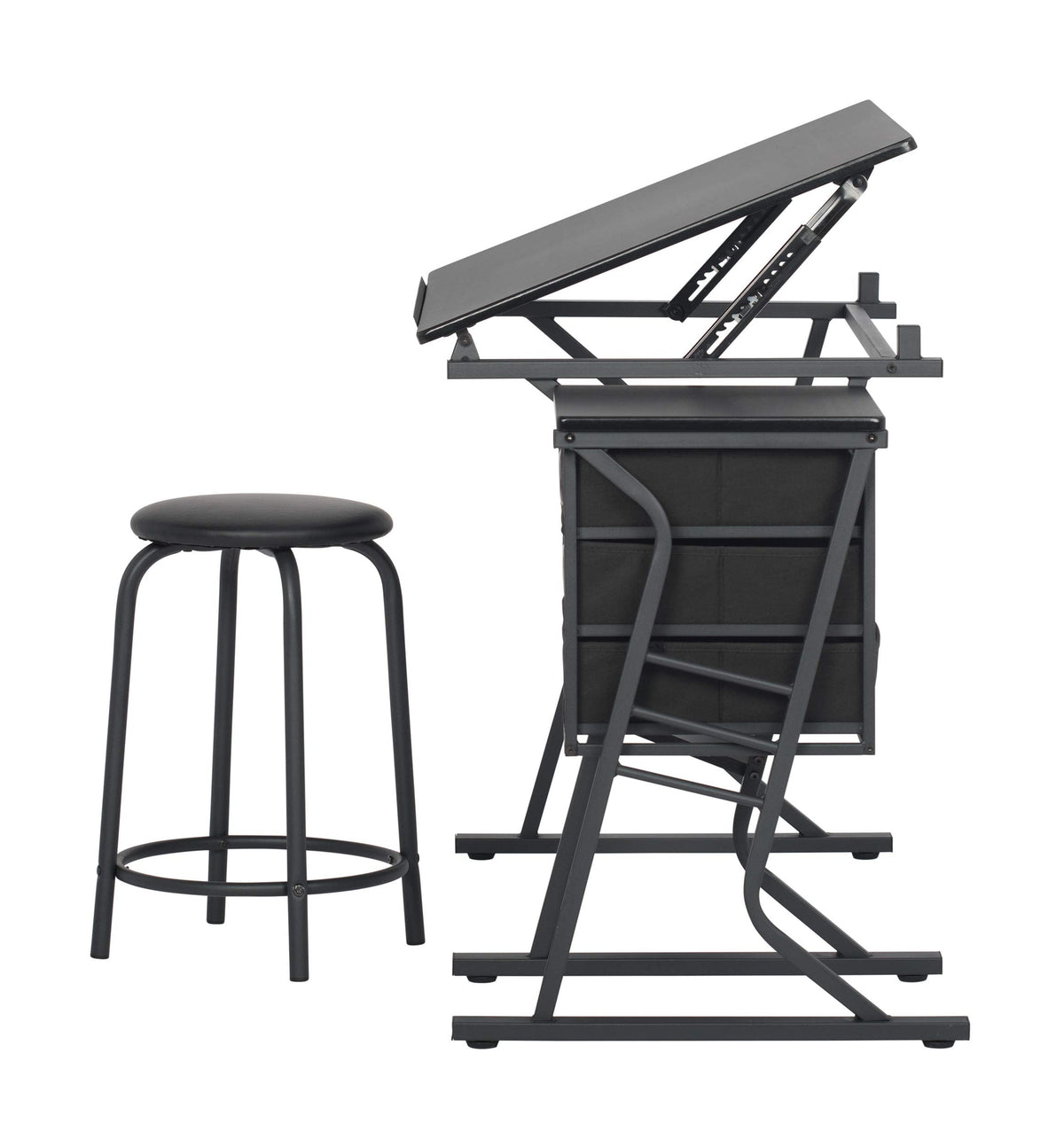 2 Piece Eclipse Ultra Center/Drawing Table with Stool, Angle Adjustable Top, Storage Shelves, and Drawers
