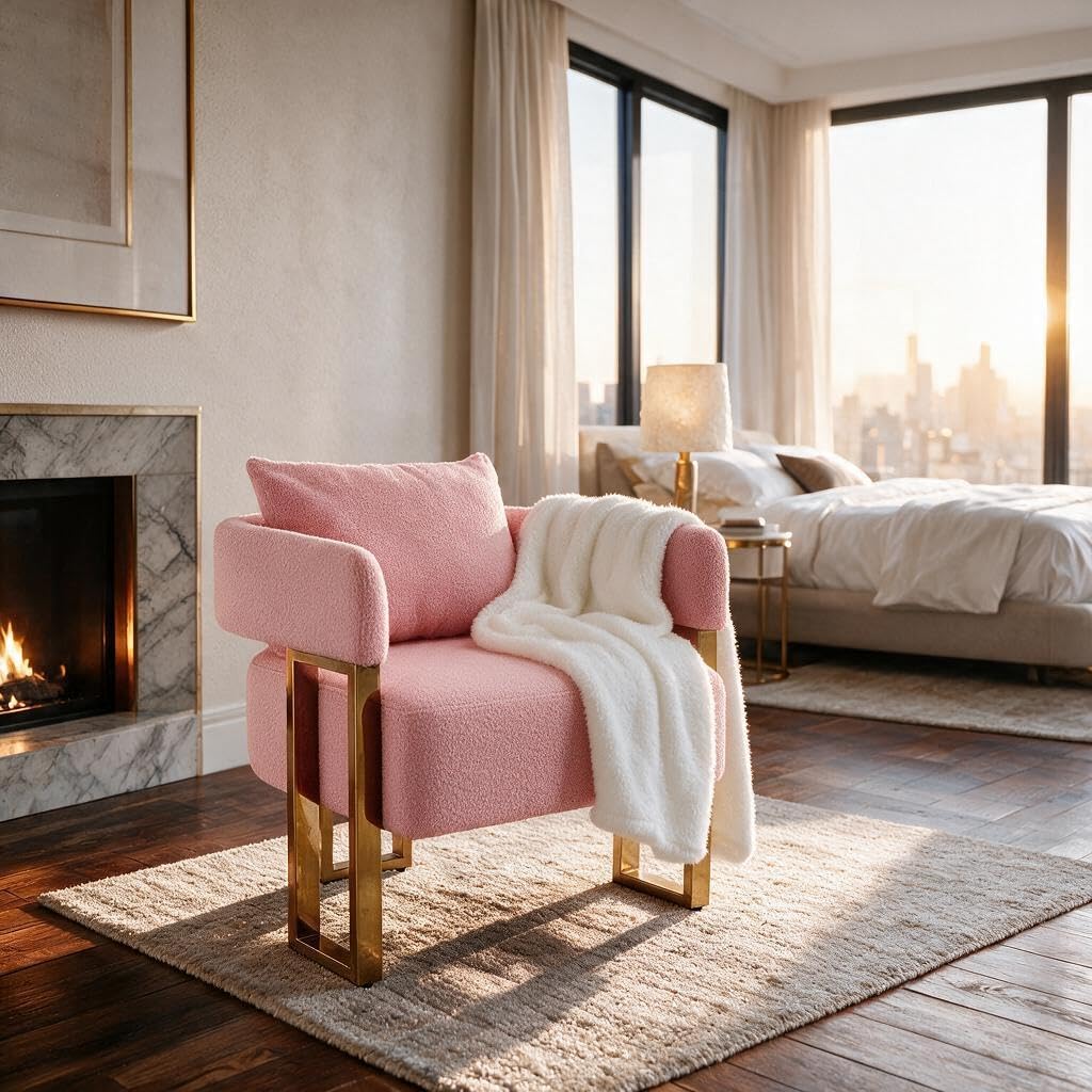 YISHENG Modern Barrel Accent Chairs Set of 2, Living Room Side Chairs with Golden Metal Legs Soft Upholstered Reading Armchairs no Wheels for Vanity/Reception Room//Bedroom/Lounge/Office,Black Teddy