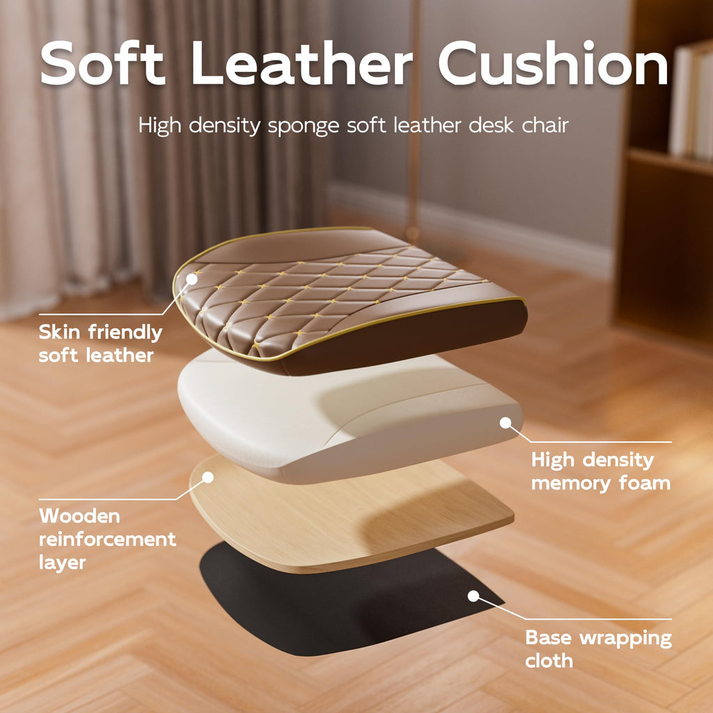 HomeZeer White and Gold Office Chair, Luxury Leather Executive Desk Chair